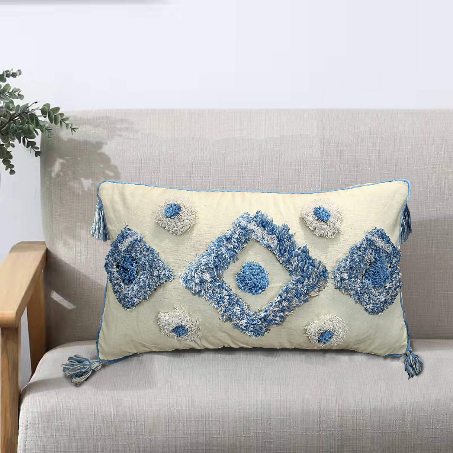 The Home Collection Oslo Tufted Boudoir Cushion - Blue 1 Shaws Department Stores