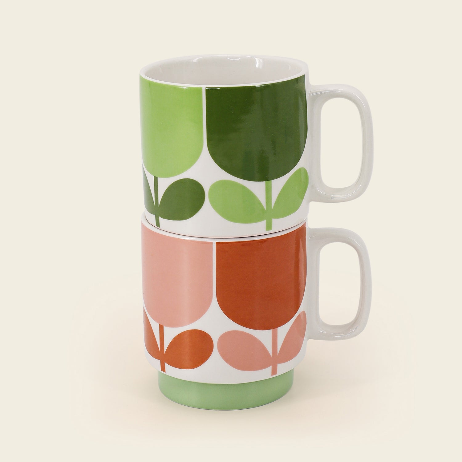 Orla Kiely Set of 2 Mugs - Block Flower Tomato/Fern 1 Shaws Department Stores