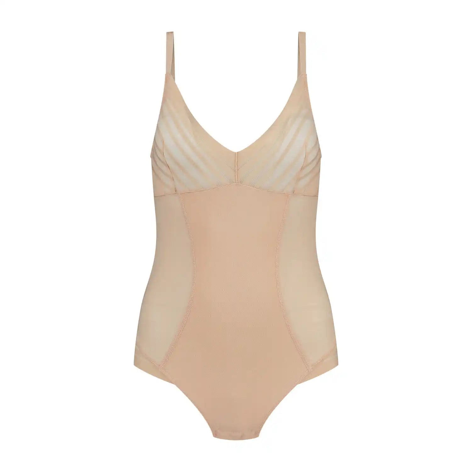 Bye Bra Powermesh Bodysuit Thong Back - Beige 1 Shaws Department Stores