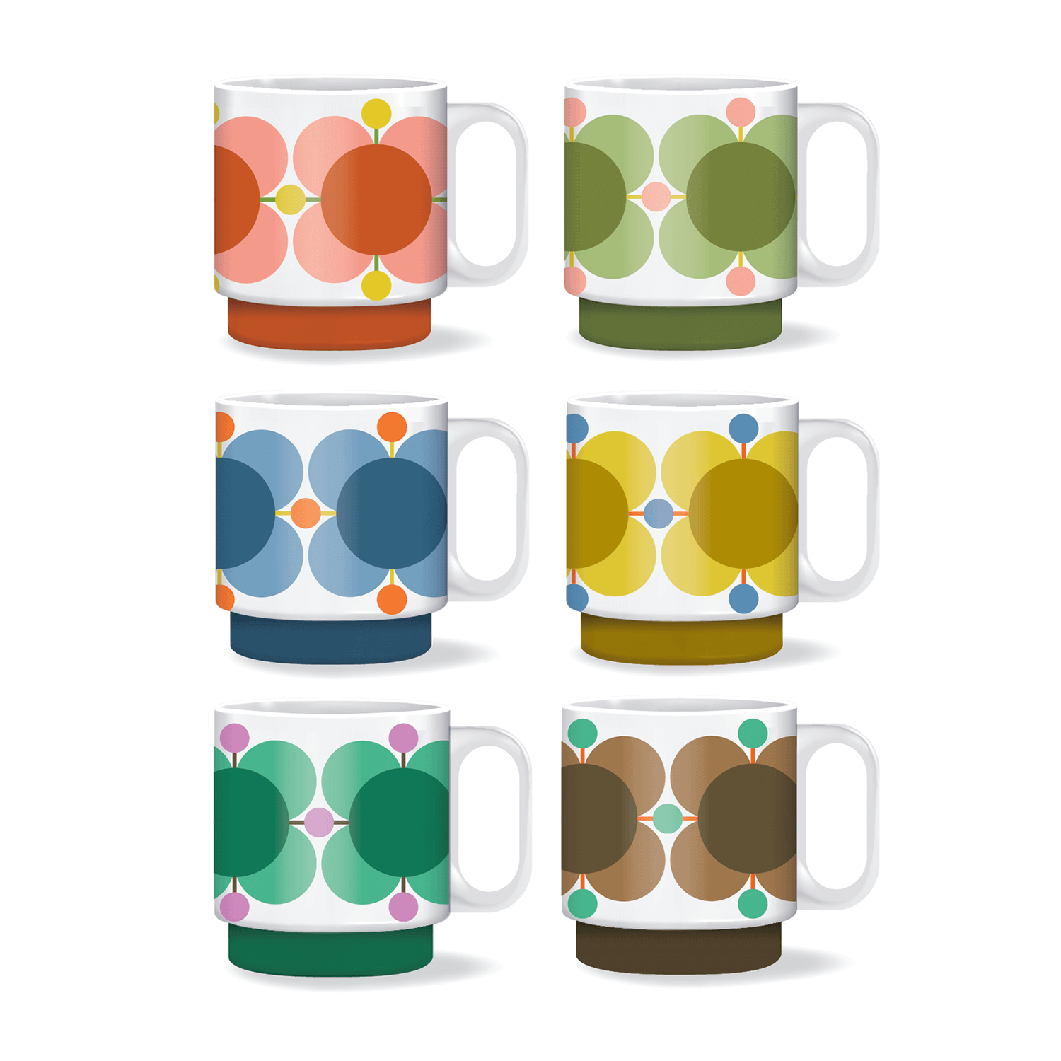 Orla Kiely Set of 6 Stacking Mugs - Atomic Flower 1 Shaws Department Stores