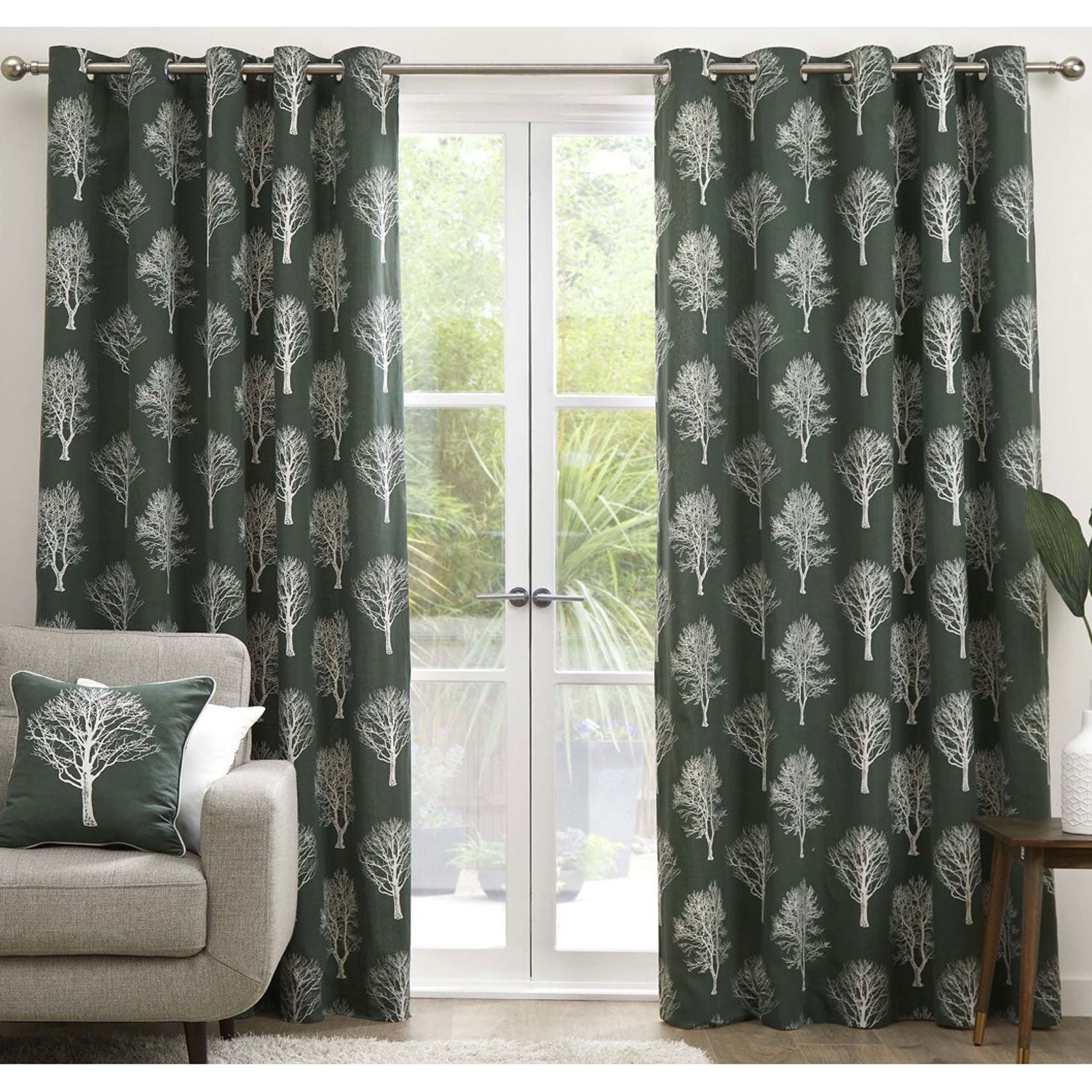 The Home Bedroom Woodland Trees Eyelet Curtains - Green 1 Shaws Department Stores