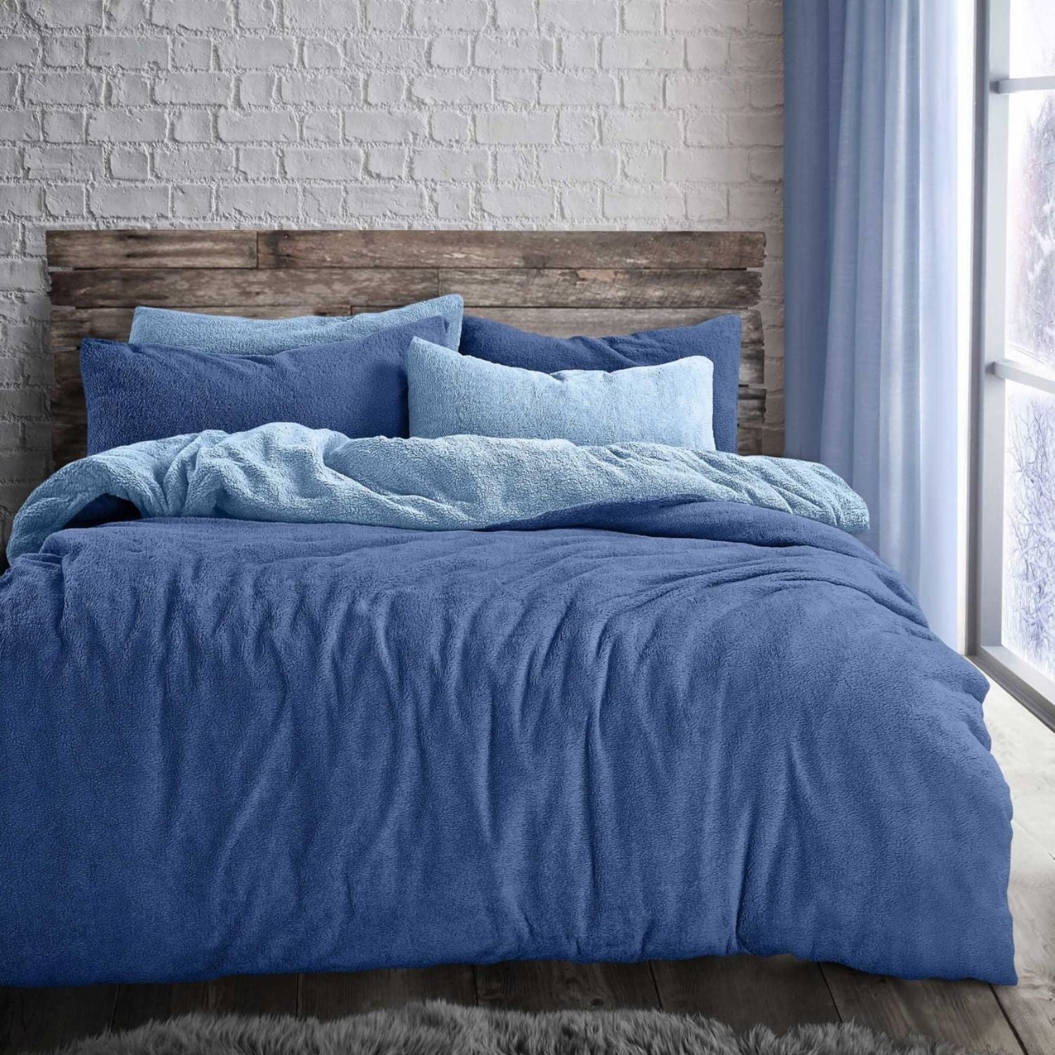 The Home Bedroom Teddy Duvet Set - Reversible Navy on Blue 1 Shaws Department Stores