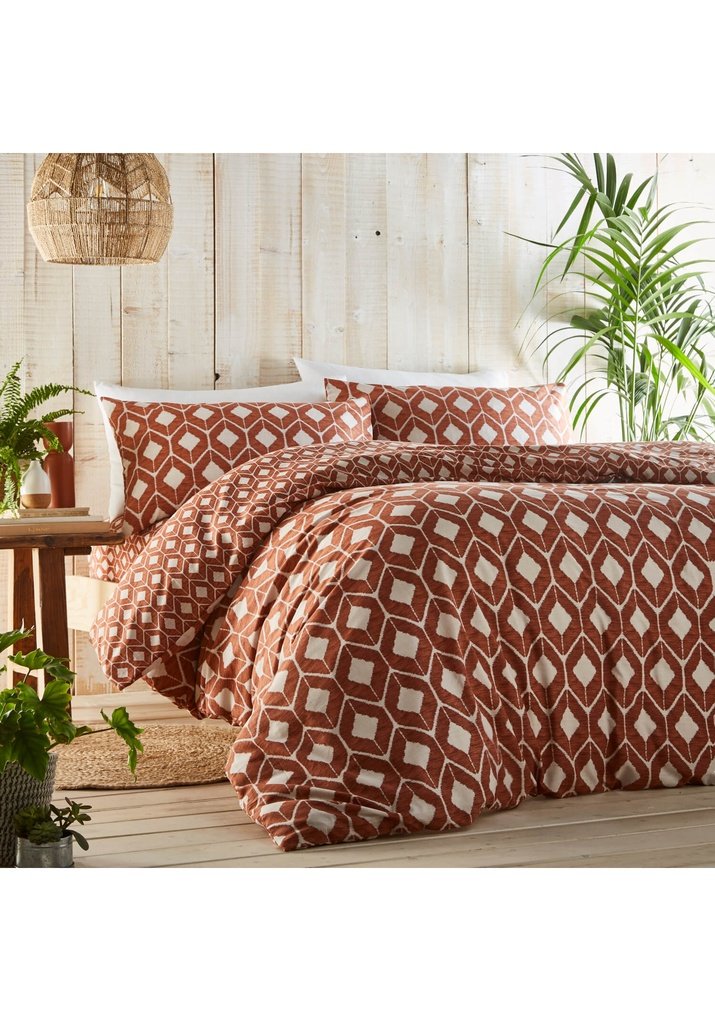 The Home Bedroom Chevron Duvet Set - Terracotta 2 Shaws Department Stores