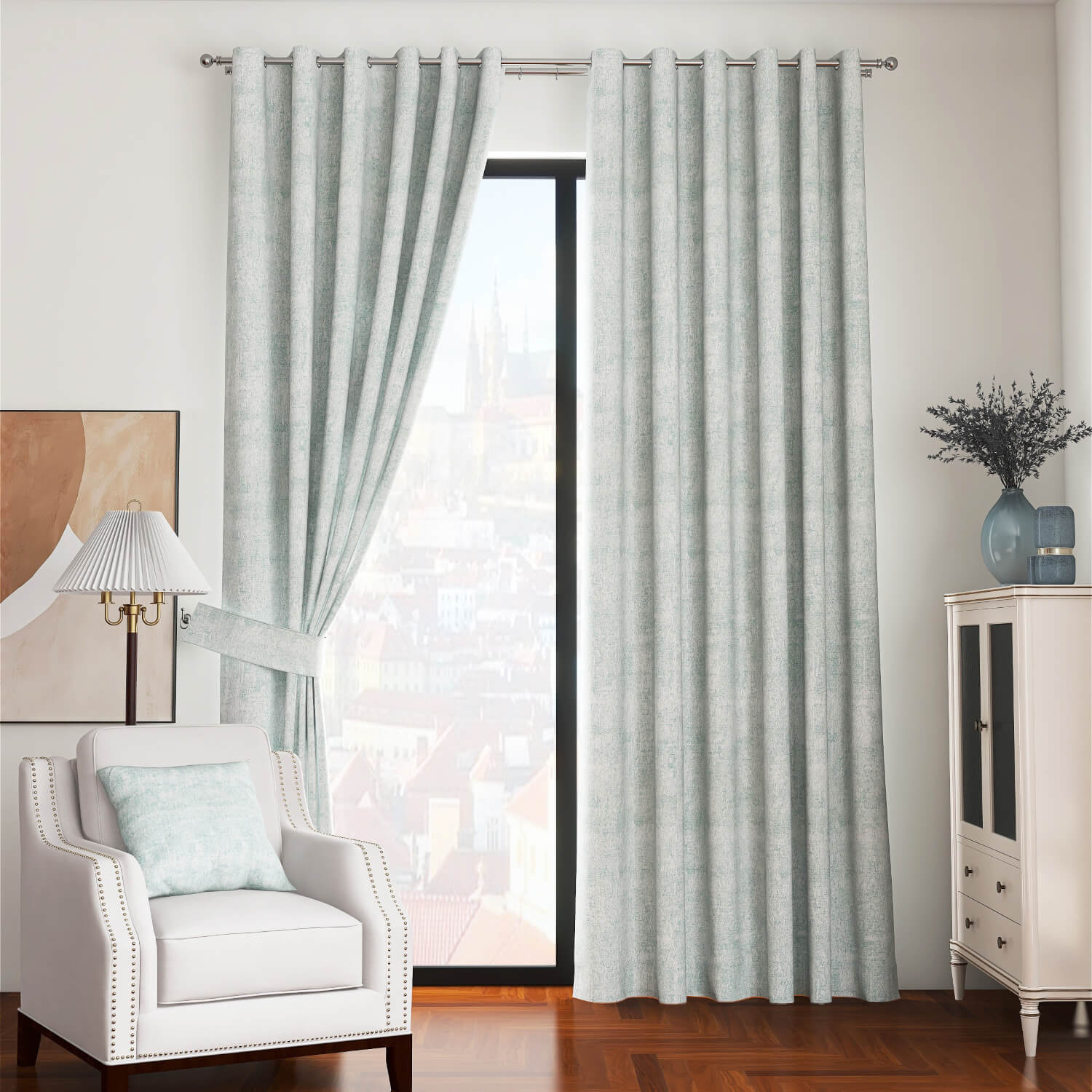 The Home Living Room Fiesta Ring Top Curtains - Duck Egg 1 Shaws Department Stores
