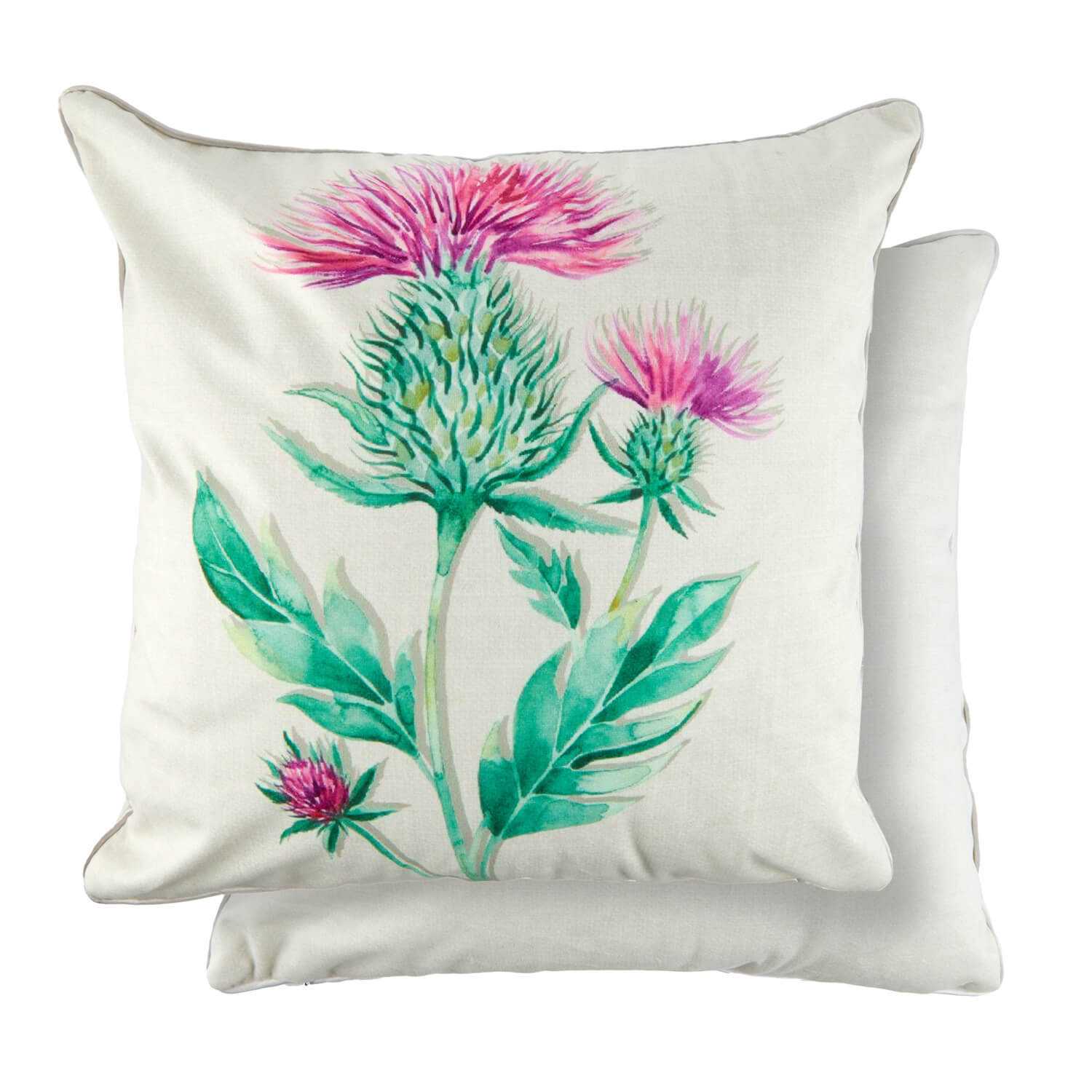 The Home Collection Watercolour Animals Velvet Cushion 17" x 17" - Thistle Print 2 Shaws Department Stores