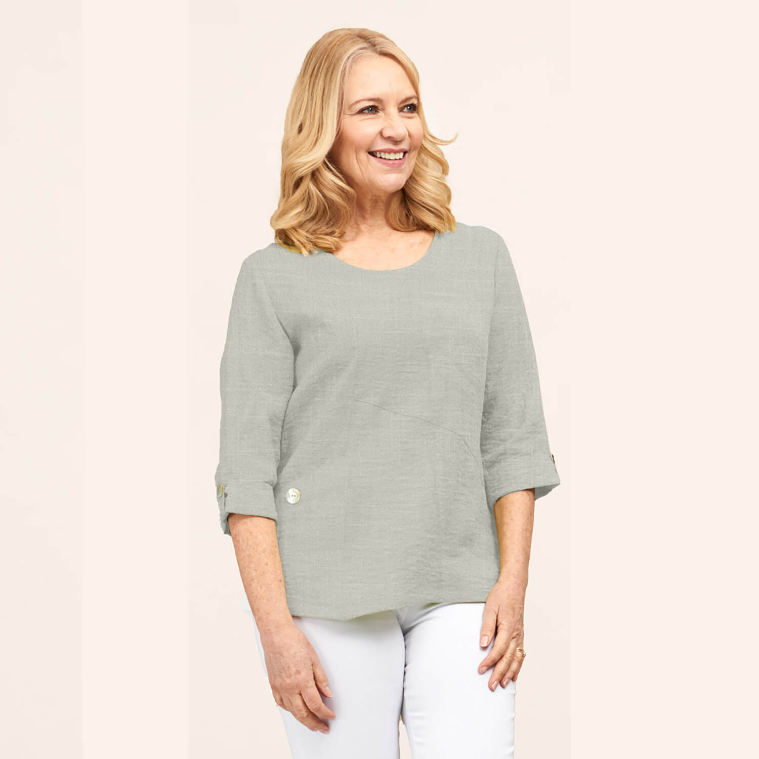 Penny Plain Asymmetric Hem Salt & Pepper Top 1 Shaws Department Stores