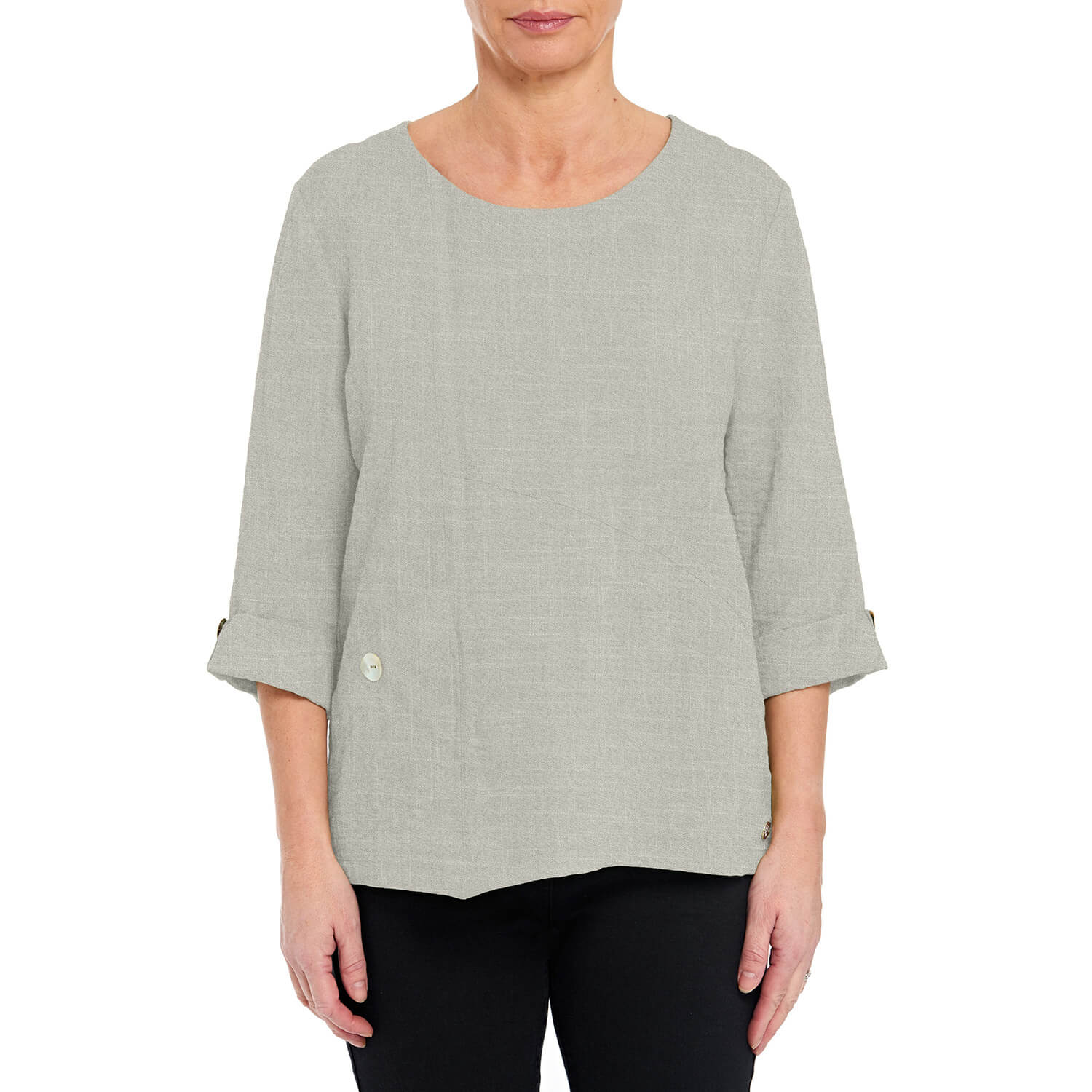 Penny Plain Asymmetric Hem Salt & Pepper Top 2 Shaws Department Stores