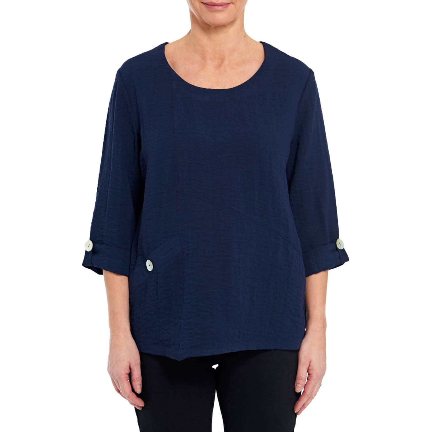Penny Plain Asymmetric Hem Top - French Navy 2 Shaws Department Stores