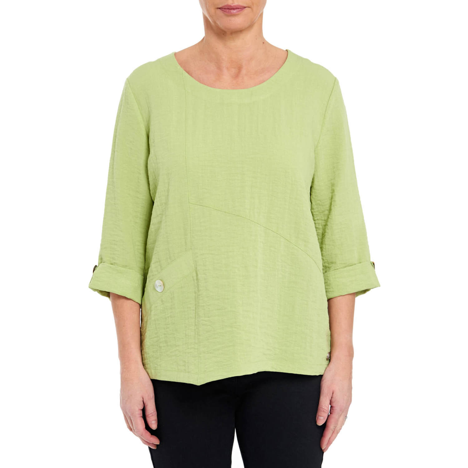 Penny Plain Asymmetric Hem Top - Pistachio 3 Shaws Department Stores