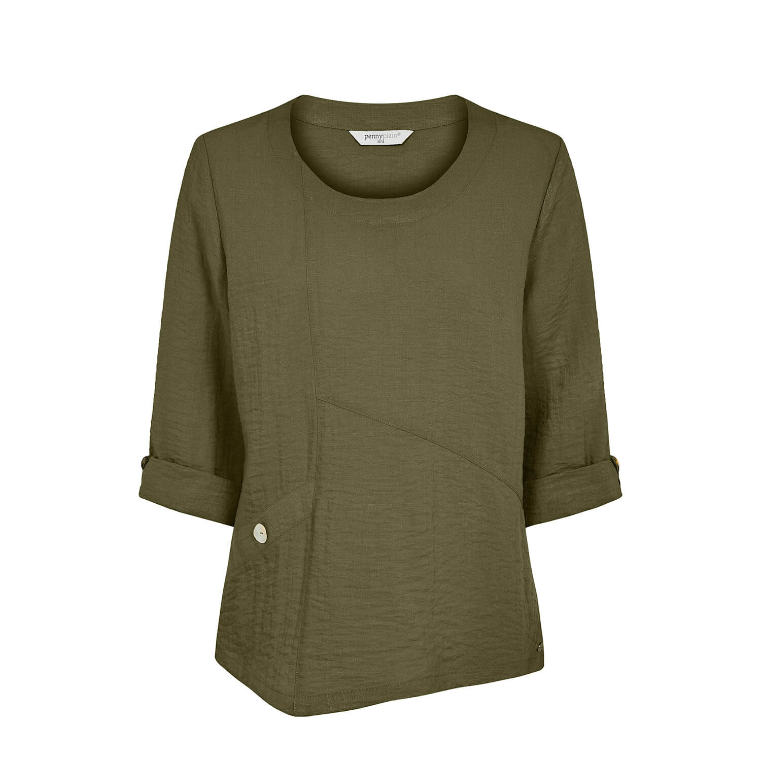 Penny Plain Asymmetric Hem Top - Sage 5 Shaws Department Stores