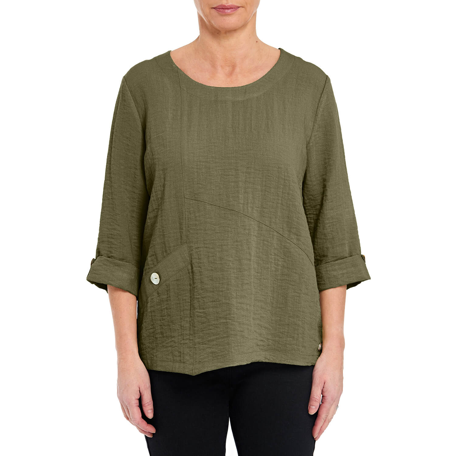 Penny Plain Asymmetric Hem Top - Sage 2 Shaws Department Stores