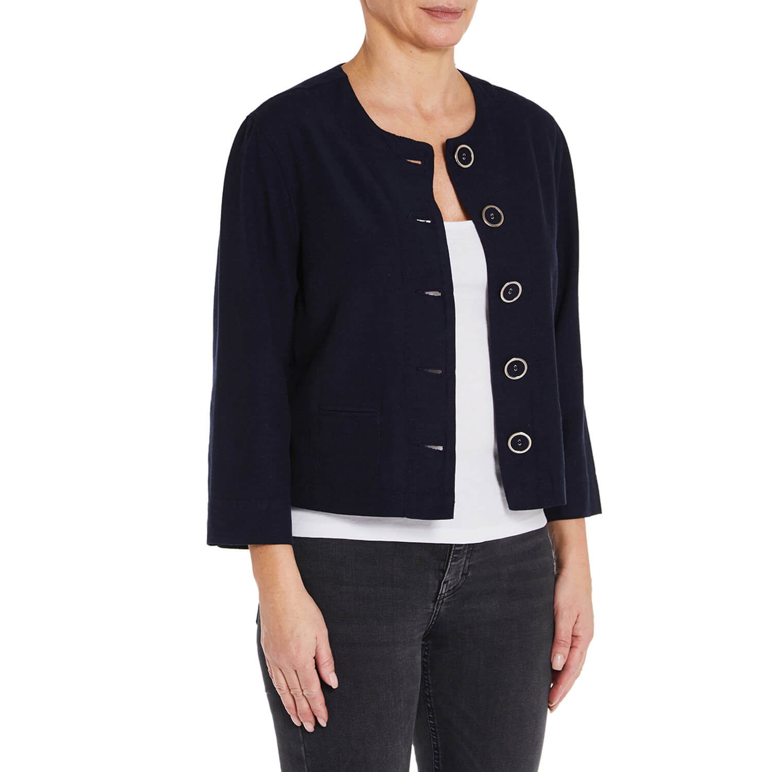 Penny Plain Crop Jacket - Navy 1 Shaws Department Stores