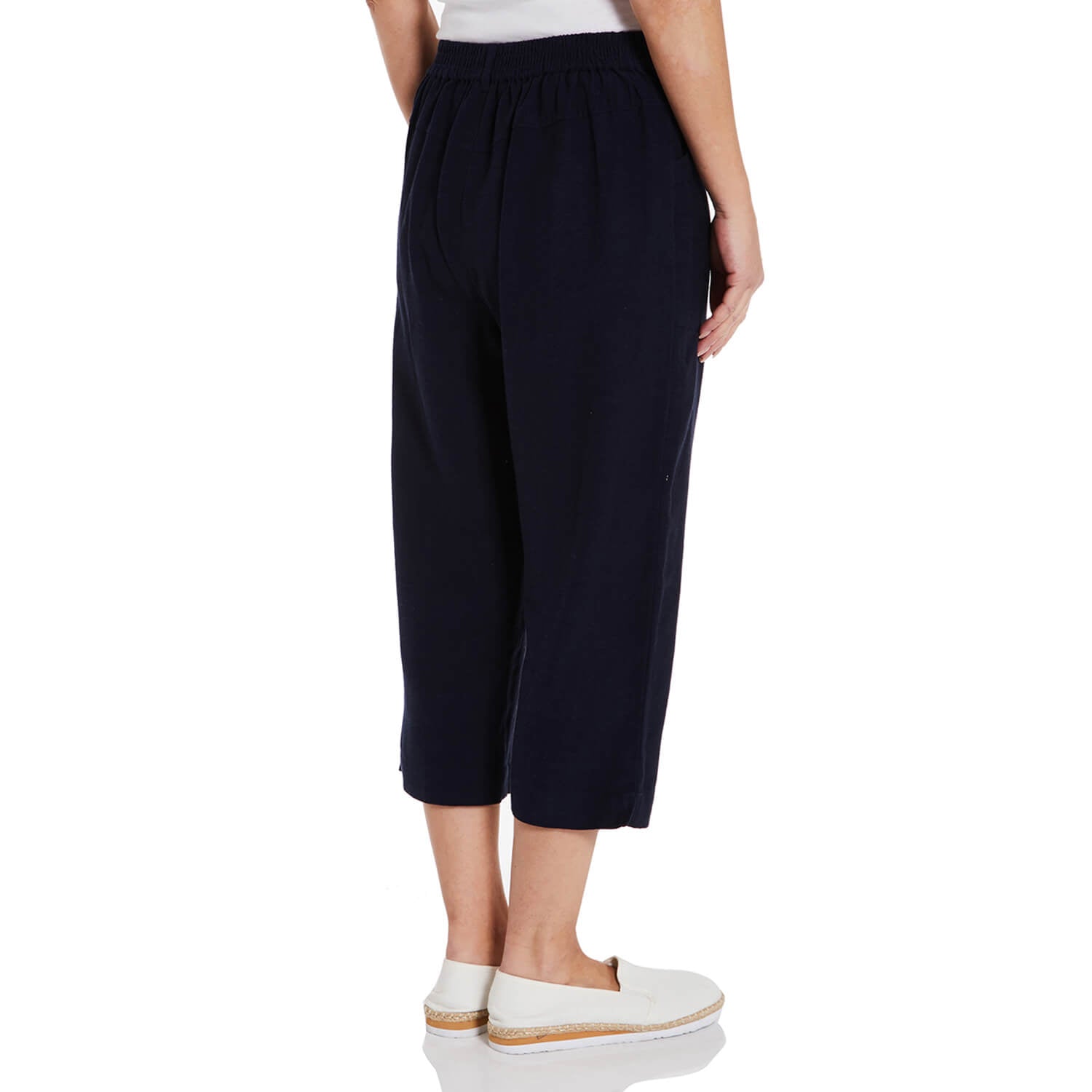 Penny Plain Linen Blend Cropped Trousers - Navy 3 Shaws Department Stores
