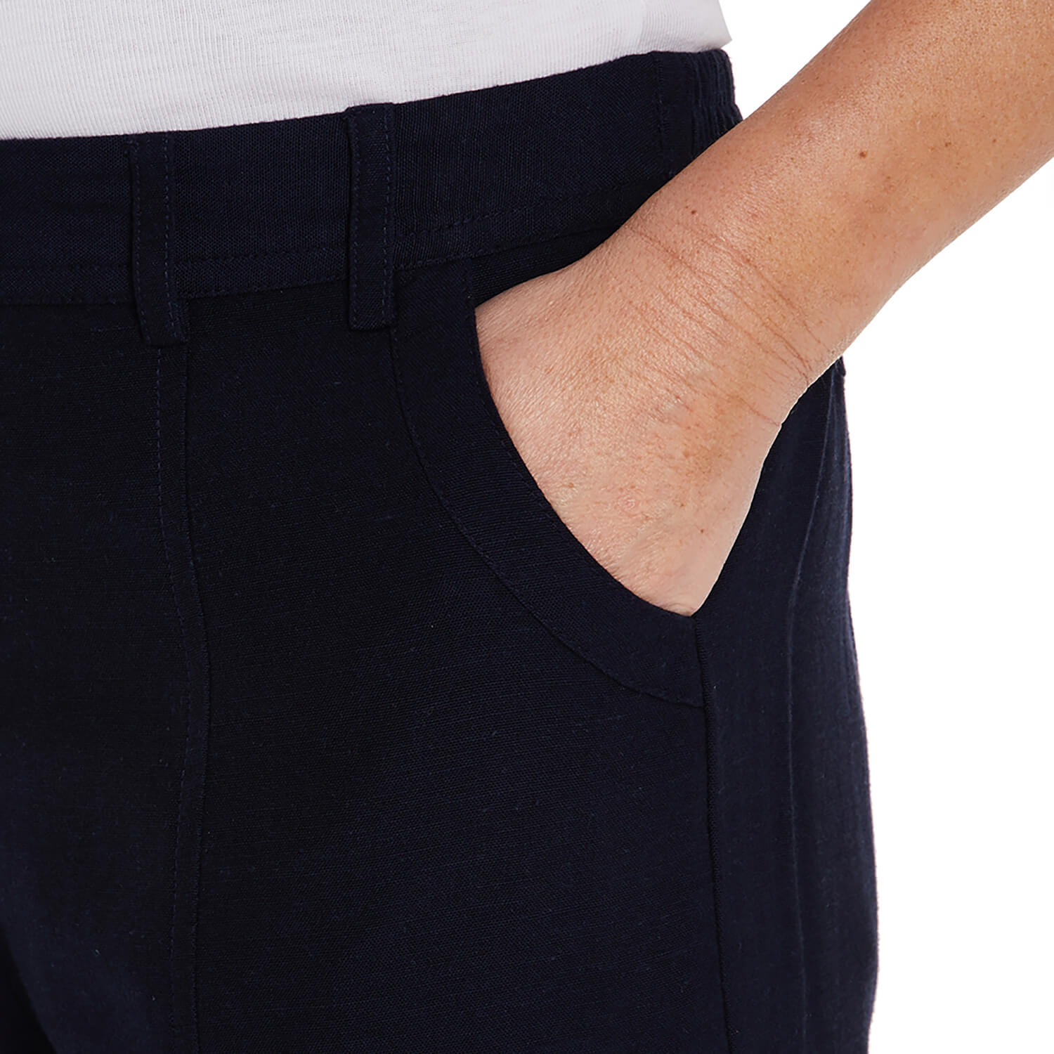 Penny Plain Linen Blend Cropped Trousers - Navy 2 Shaws Department Stores
