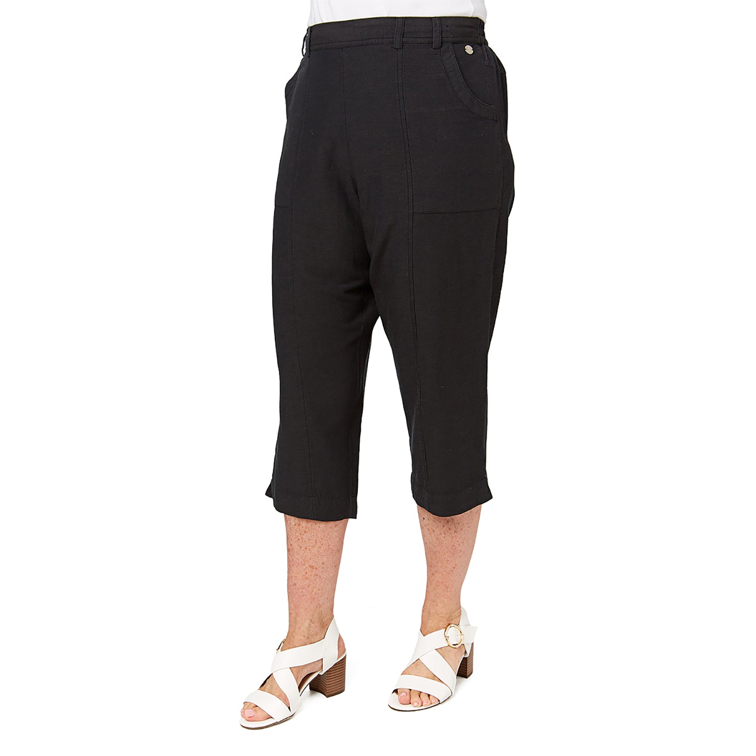 Penny Plain Linen Blend Cropped Trousers - Charcoal 3 Shaws Department Stores