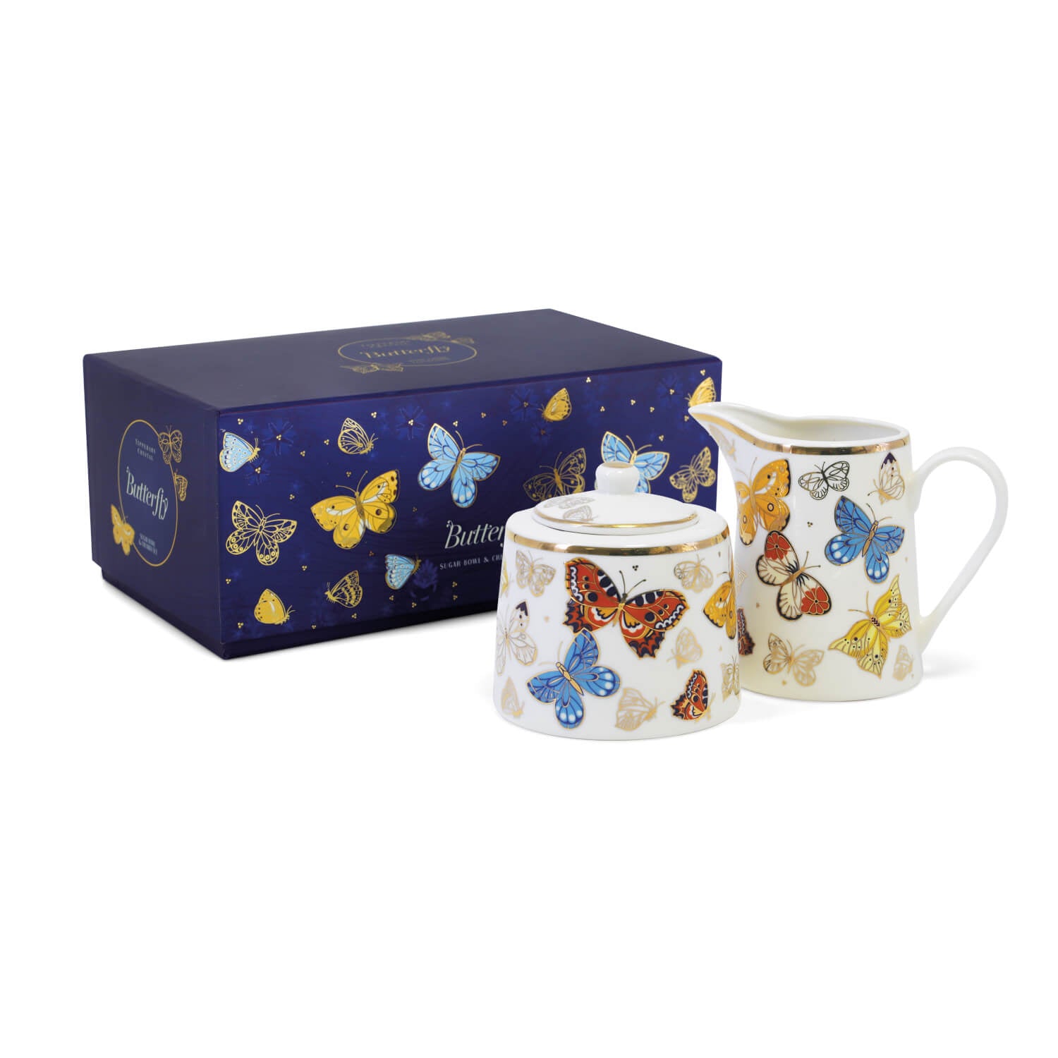 Tipperary Crystal Butterfly Sugar Bowl & Milker Set 1 Shaws Department Stores