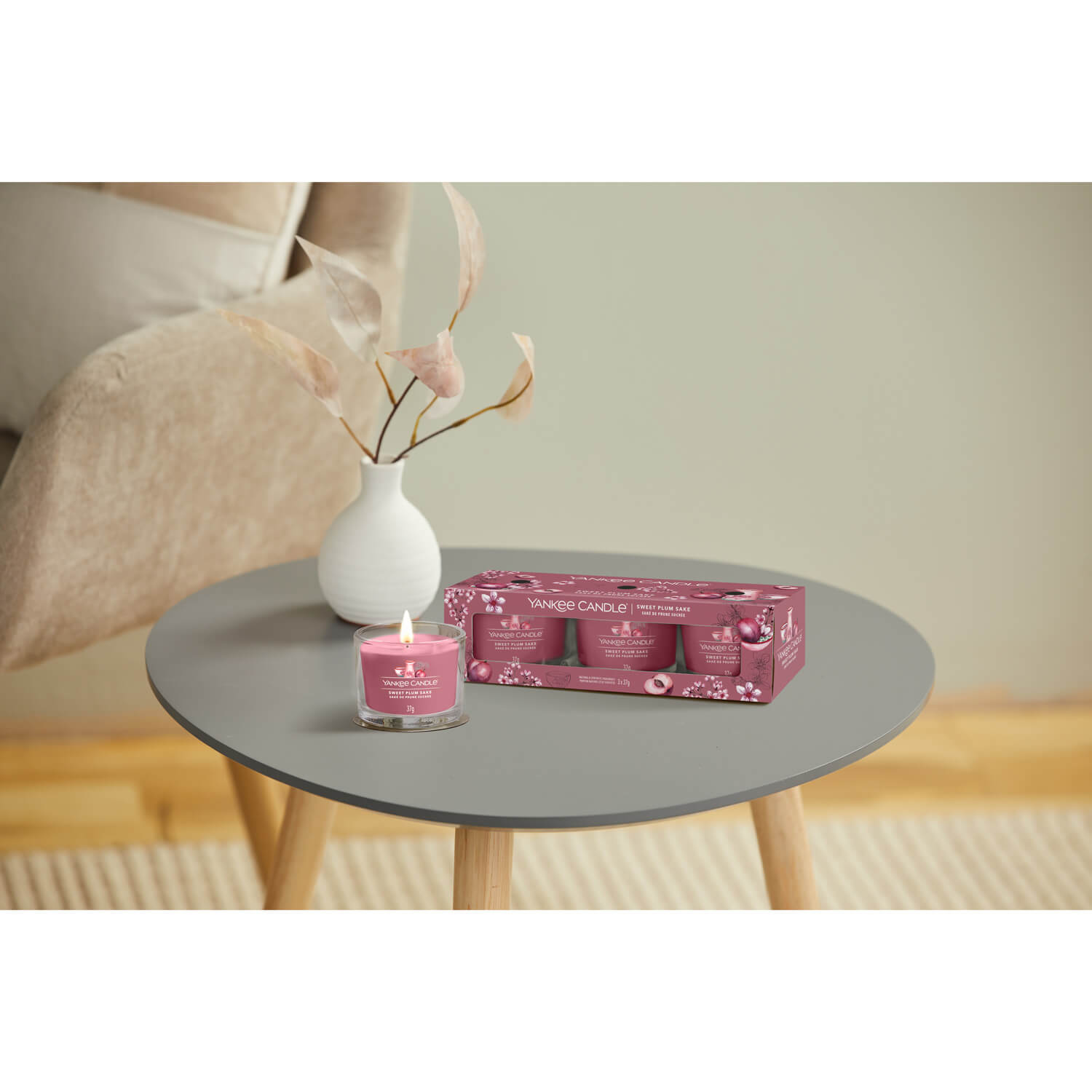 Yankee Candle Sweet Plum Sake - 3 pack votive set 4 Shaws Department Stores