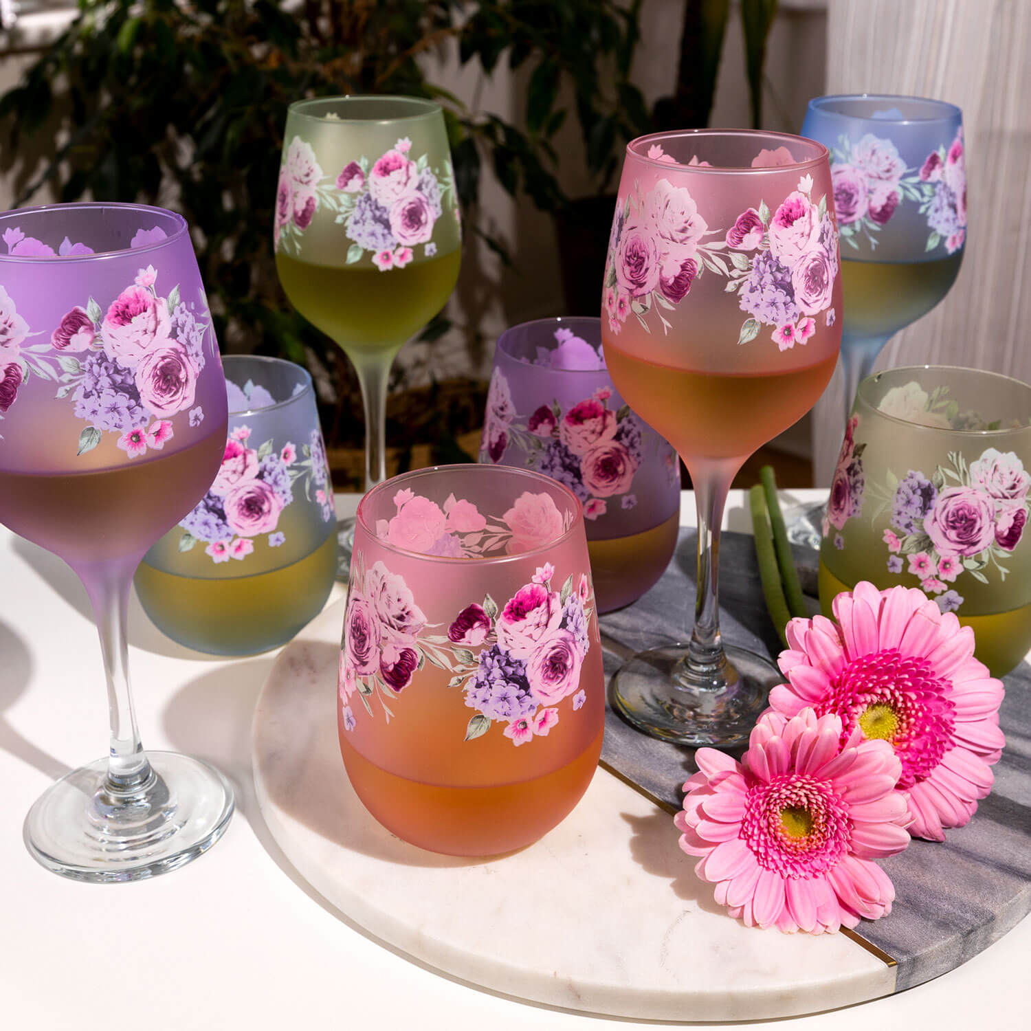 Killarney Crystal Floral Stemless Tumblers Set of 4 8 Shaws Department Stores