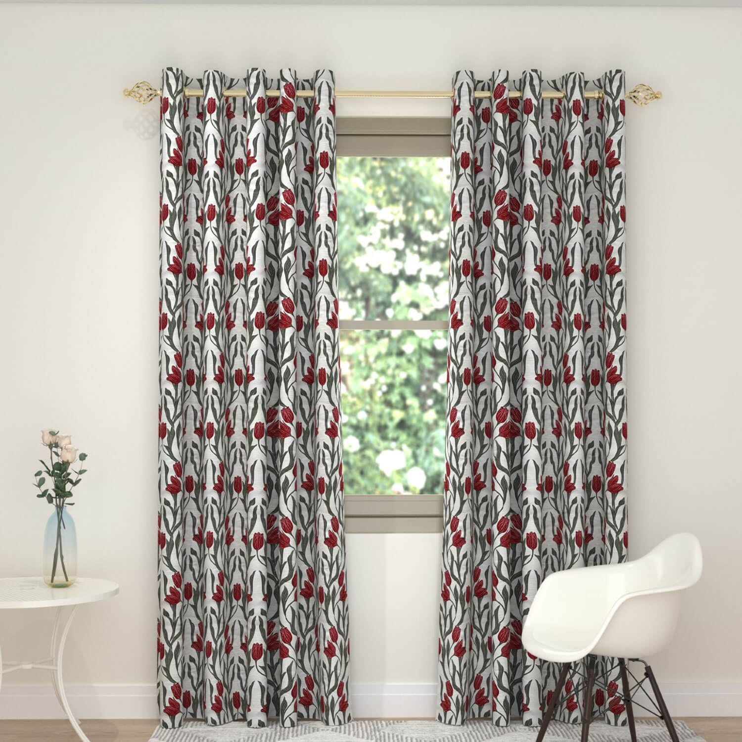 Red and grey deals curtains