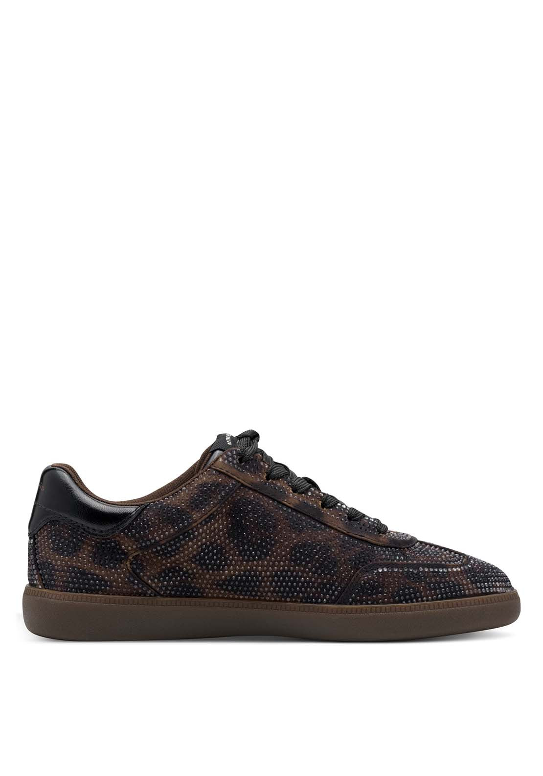 Tamaris Diamante Bling Flat Gum Sole - Mocca Leopard 1 Shaws Department Stores