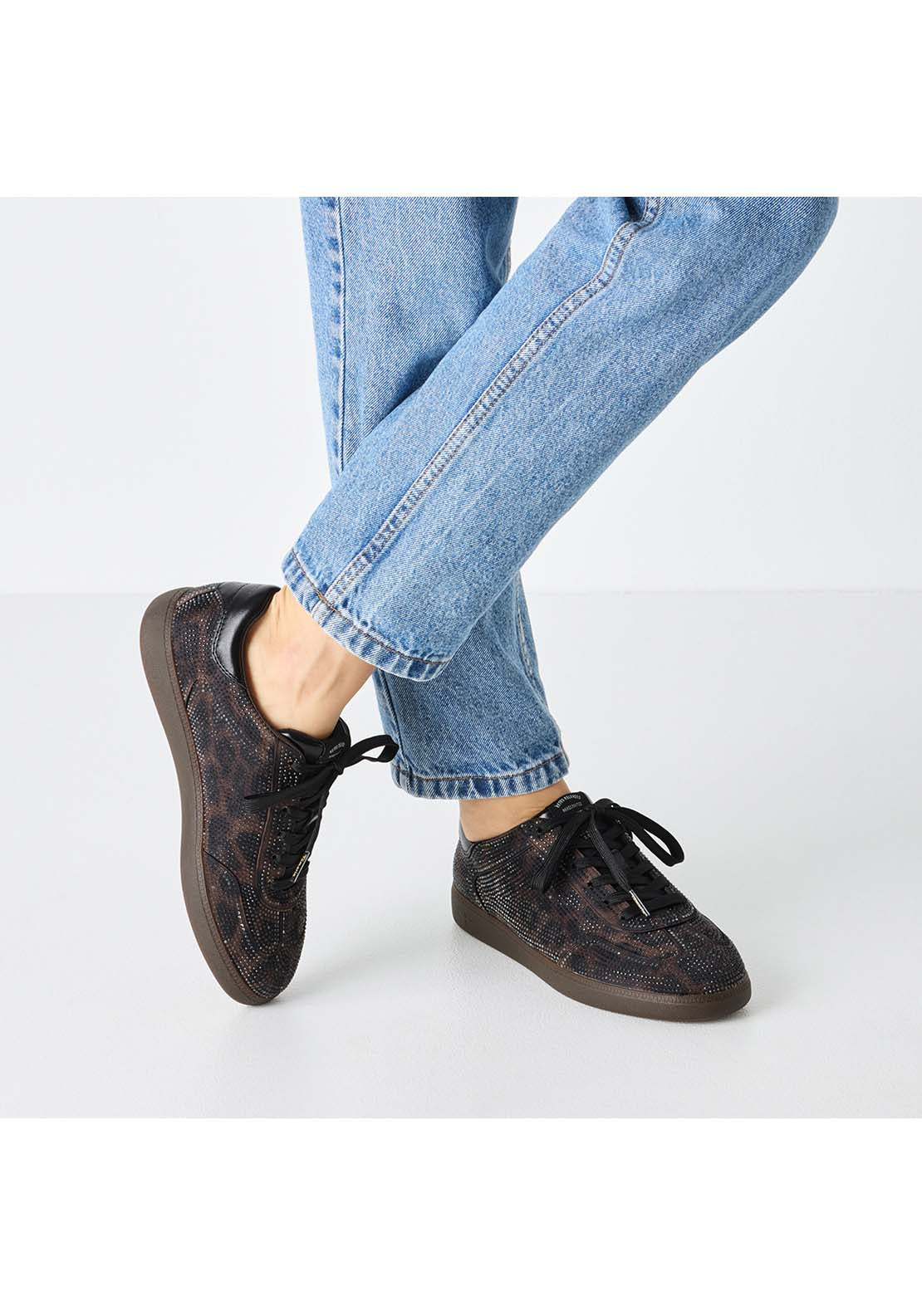 Tamaris Diamante Bling Flat Gum Sole - Mocca Leopard 7 Shaws Department Stores