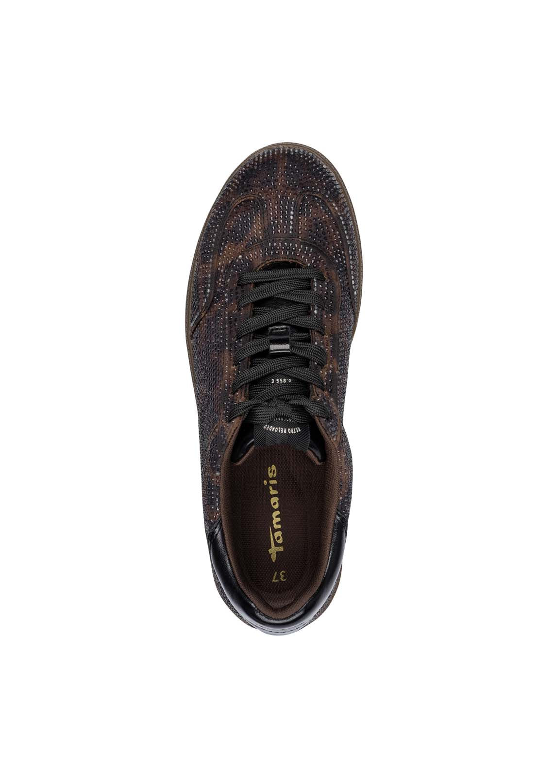 Tamaris Diamante Bling Flat Gum Sole - Mocca Leopard 5 Shaws Department Stores