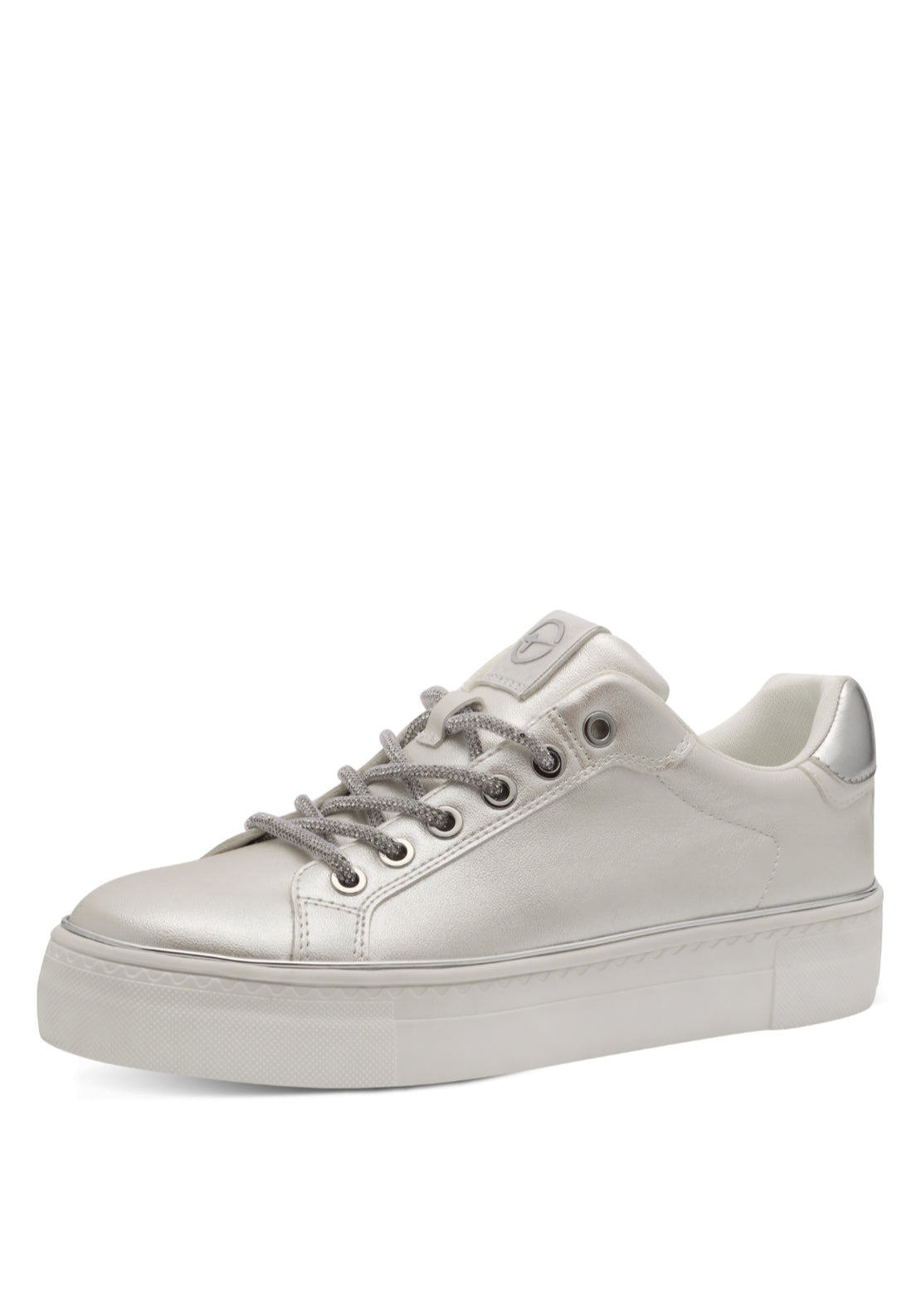 Tamaris Metallic Trainer - White 1 Shaws Department Stores