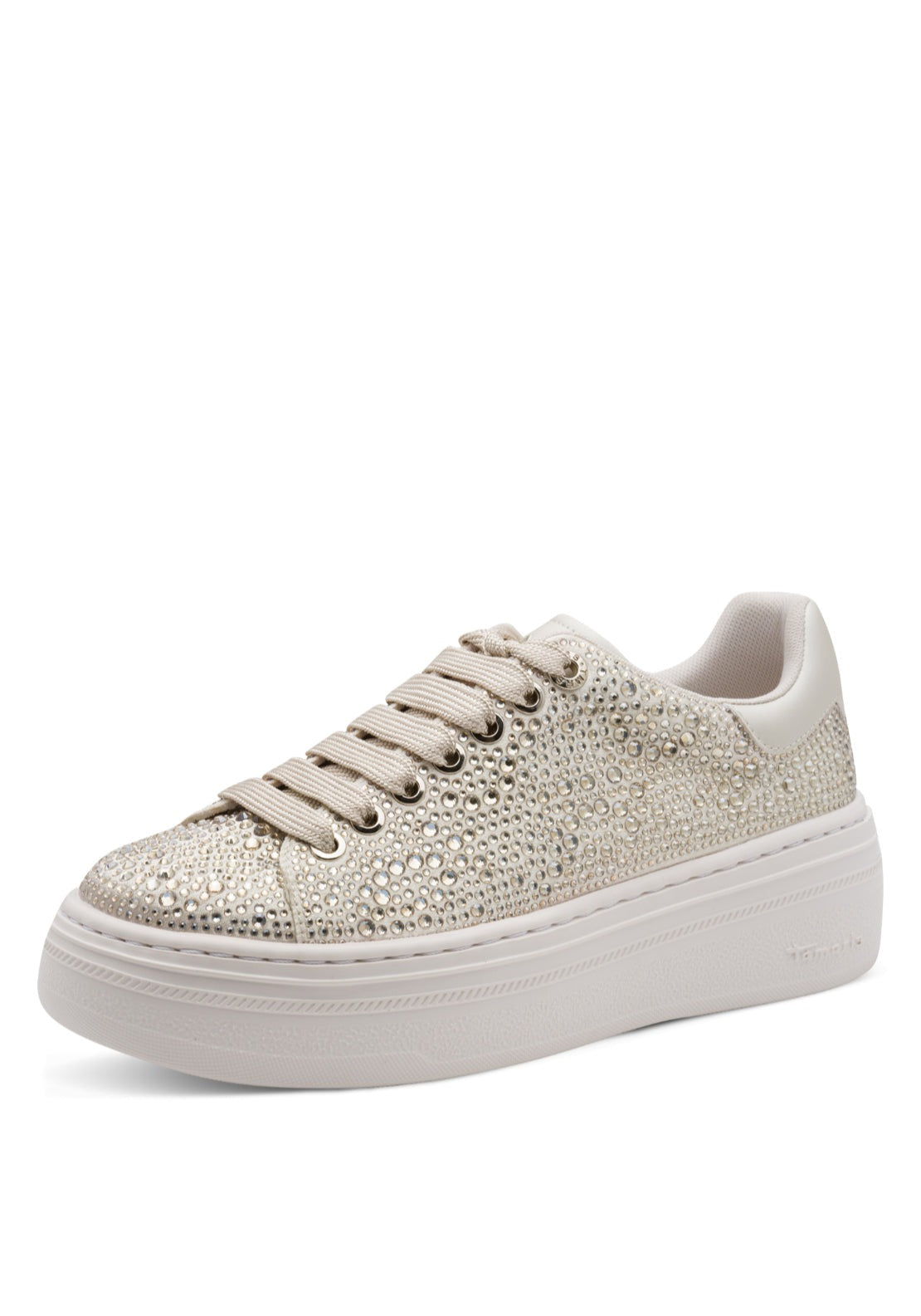 Tamaris Metallic Bling Chunky Trainer - Beige 1 Shaws Department Stores
