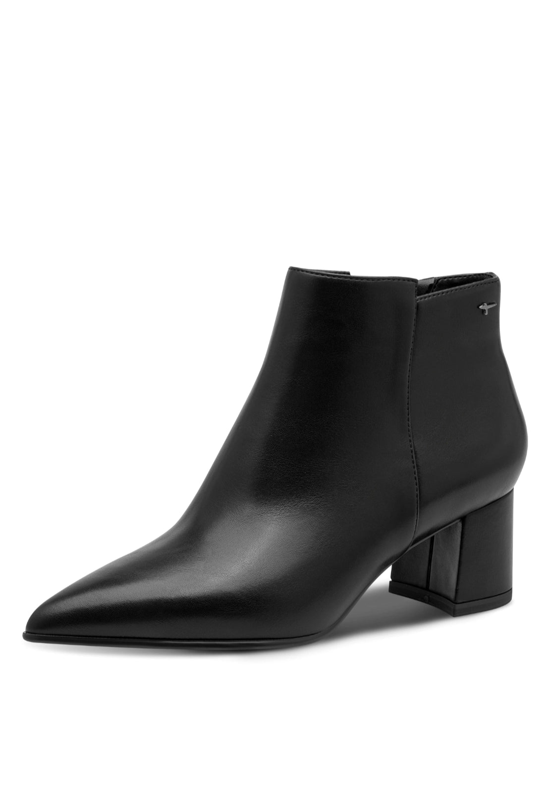 Point Toe Block Heel Ankle Boot - Black