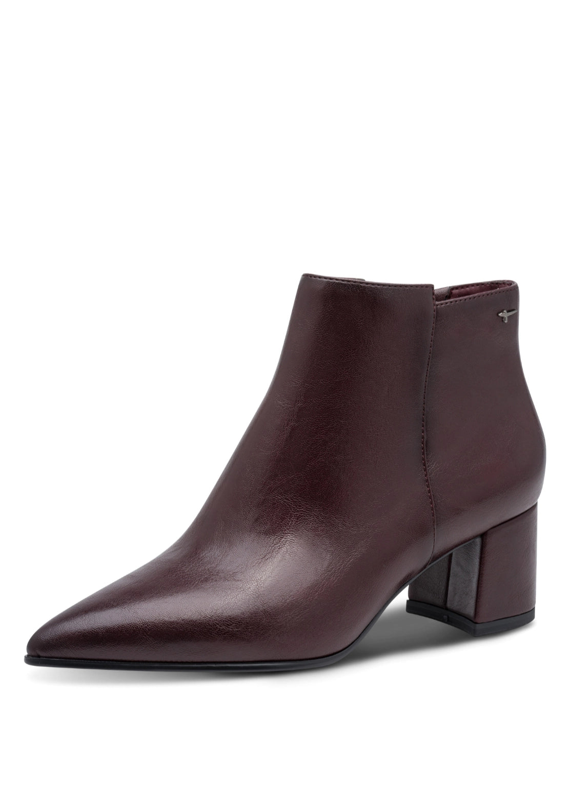 Point Toe Block Heel Ankle Boot - Merlot