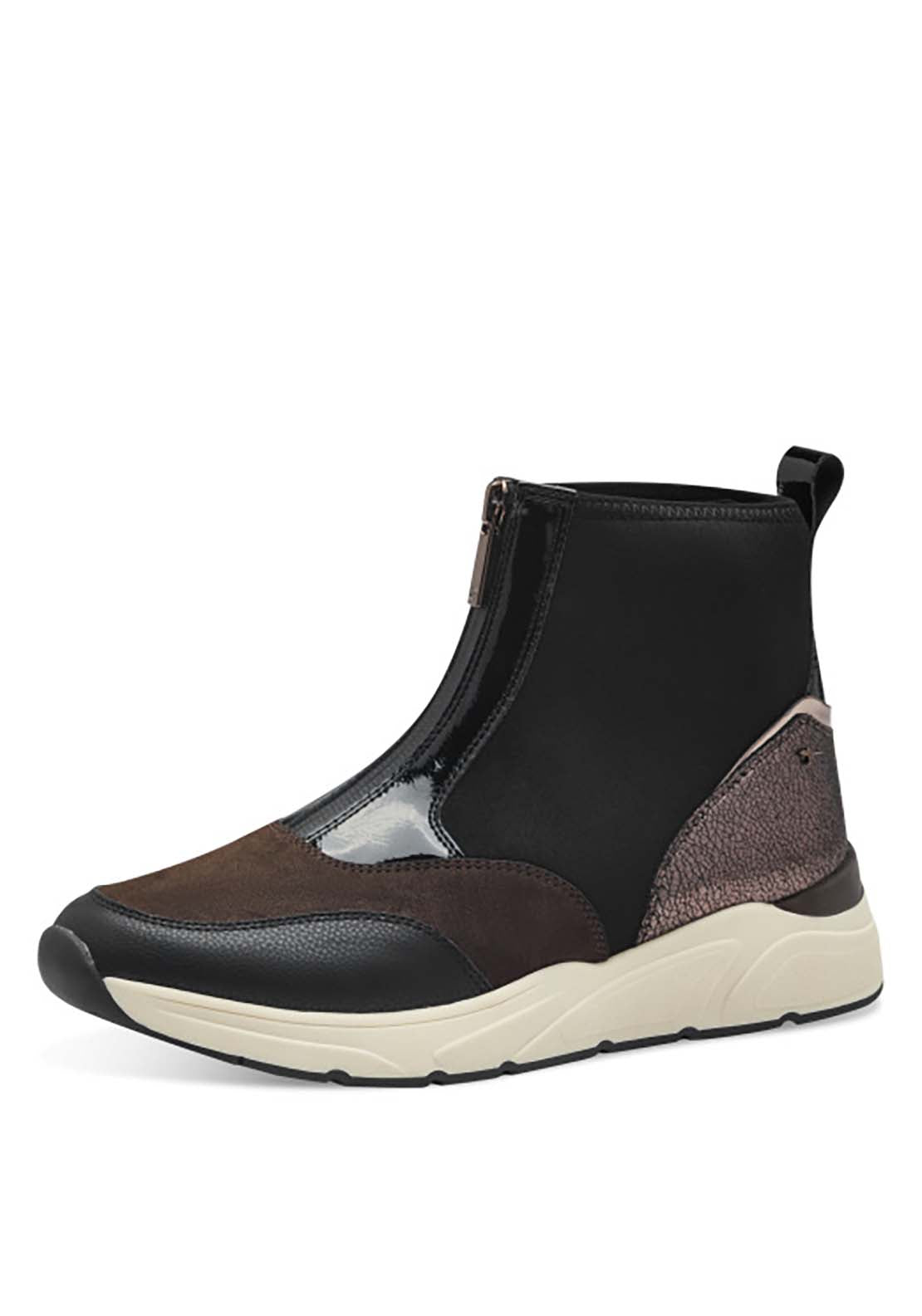 Tamaris Boot Style Zip Wedge Trainer - Black 1 Shaws Department Stores