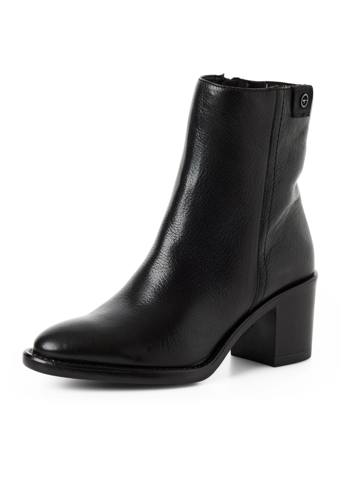 Leather Block Heel Boot - Black