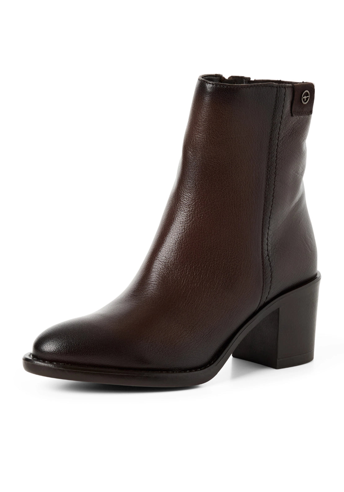 Leather Block Heel Boot - Mocca