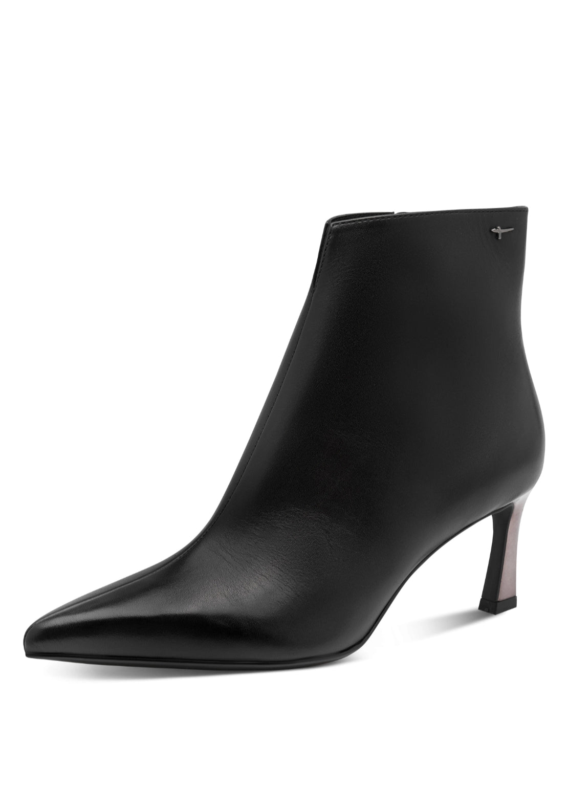 Leather Pointed Toe Heel Boot - Black