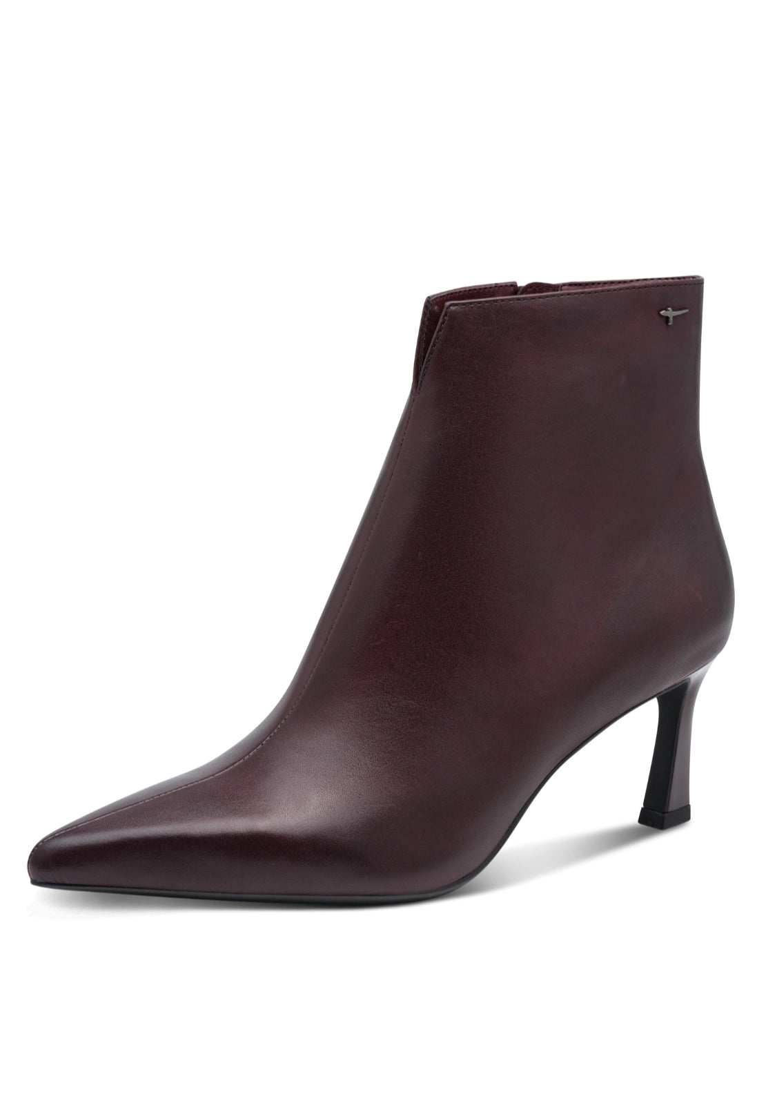 Leather Pointed Toe Heel Boot - Merlot