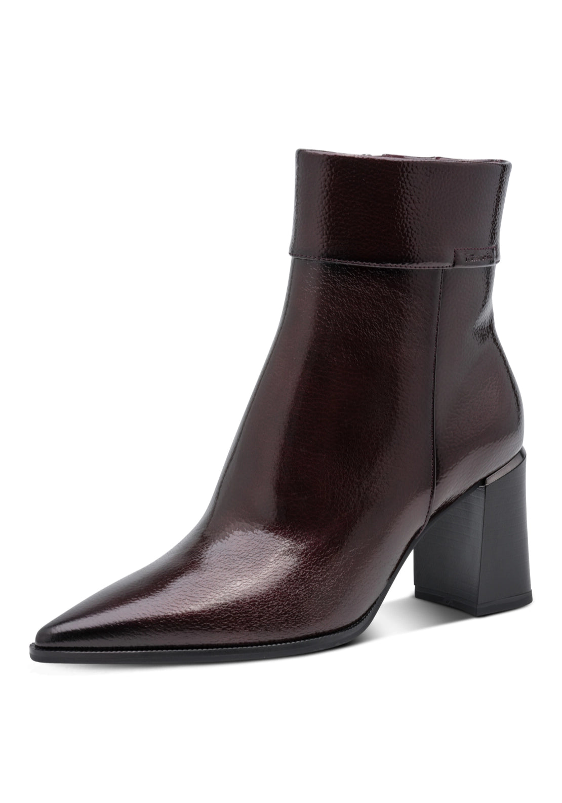 Glossy Block Heeled Boot - Merlot