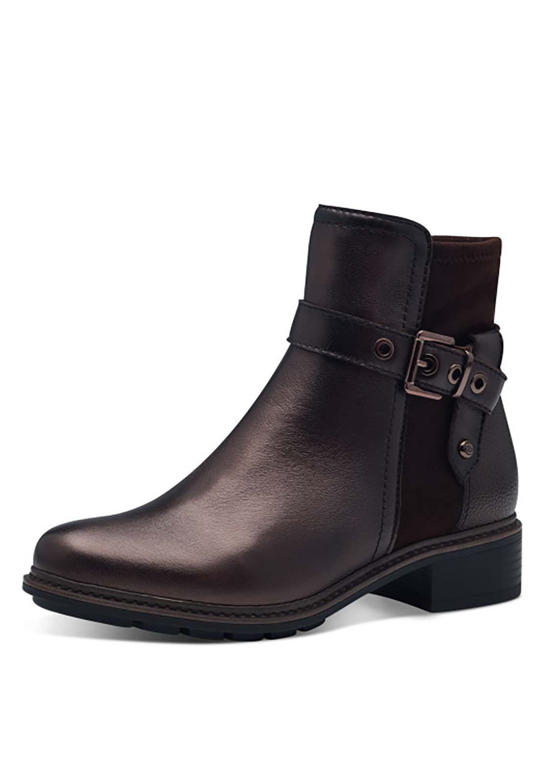 Tamaris Side Buckle Bronze Flat A Boot - Mocca Metallic 1 Shaws Department Stores
