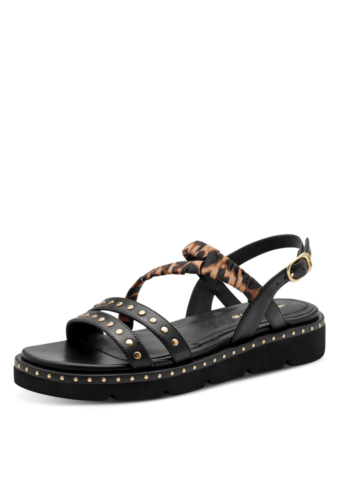 Tamaris Studded Leopard Trim Flat San - Black 1 Shaws Department Stores