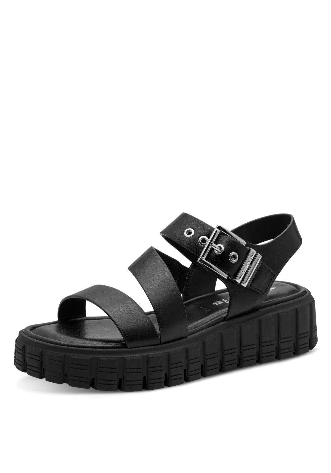 Tamaris Triple Strap Chunky Sandal - Black 1 Shaws Department Stores