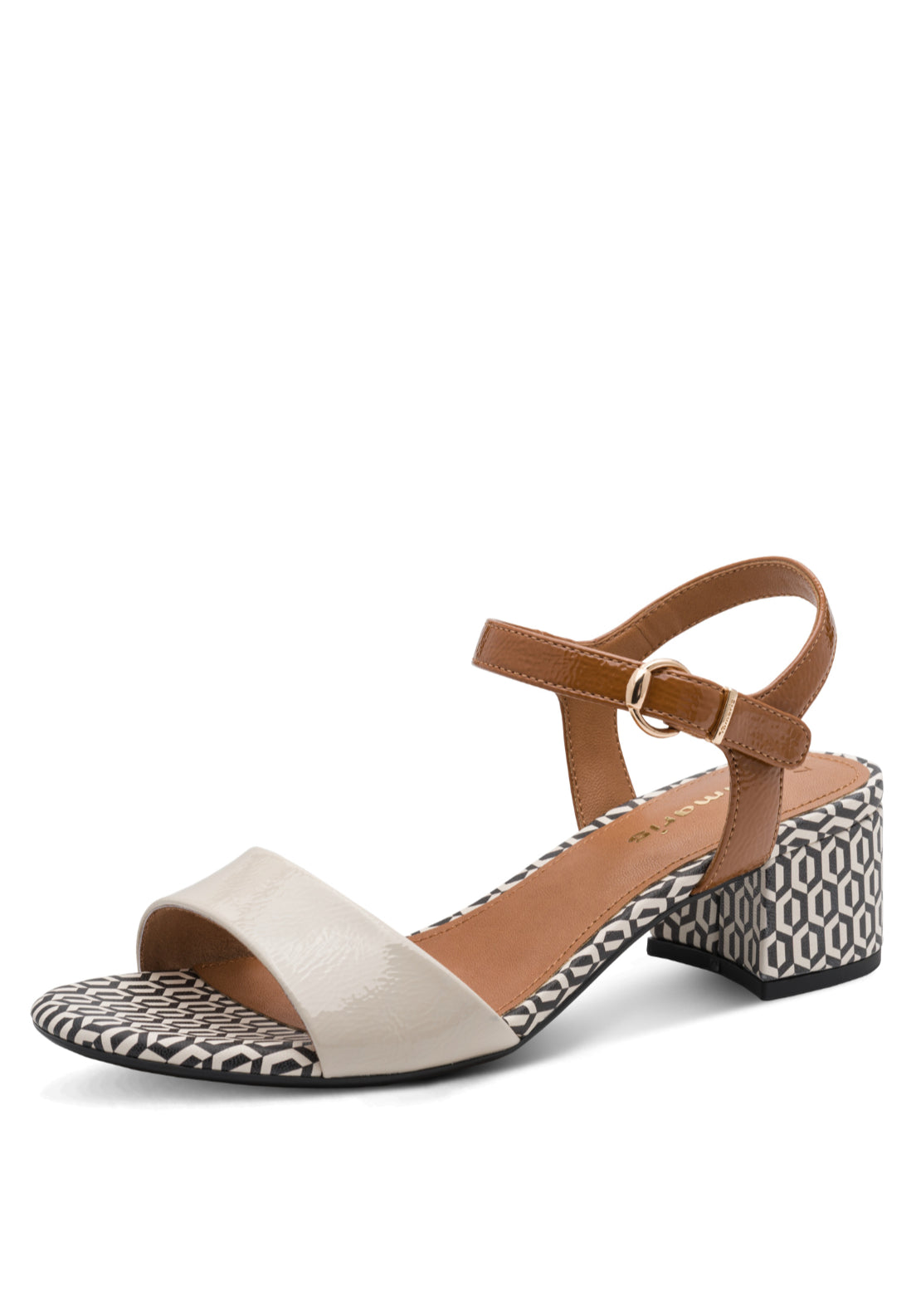 Tamaris Low 2 Tone Heel Sandal - Ivory Comb 1 Shaws Department Stores