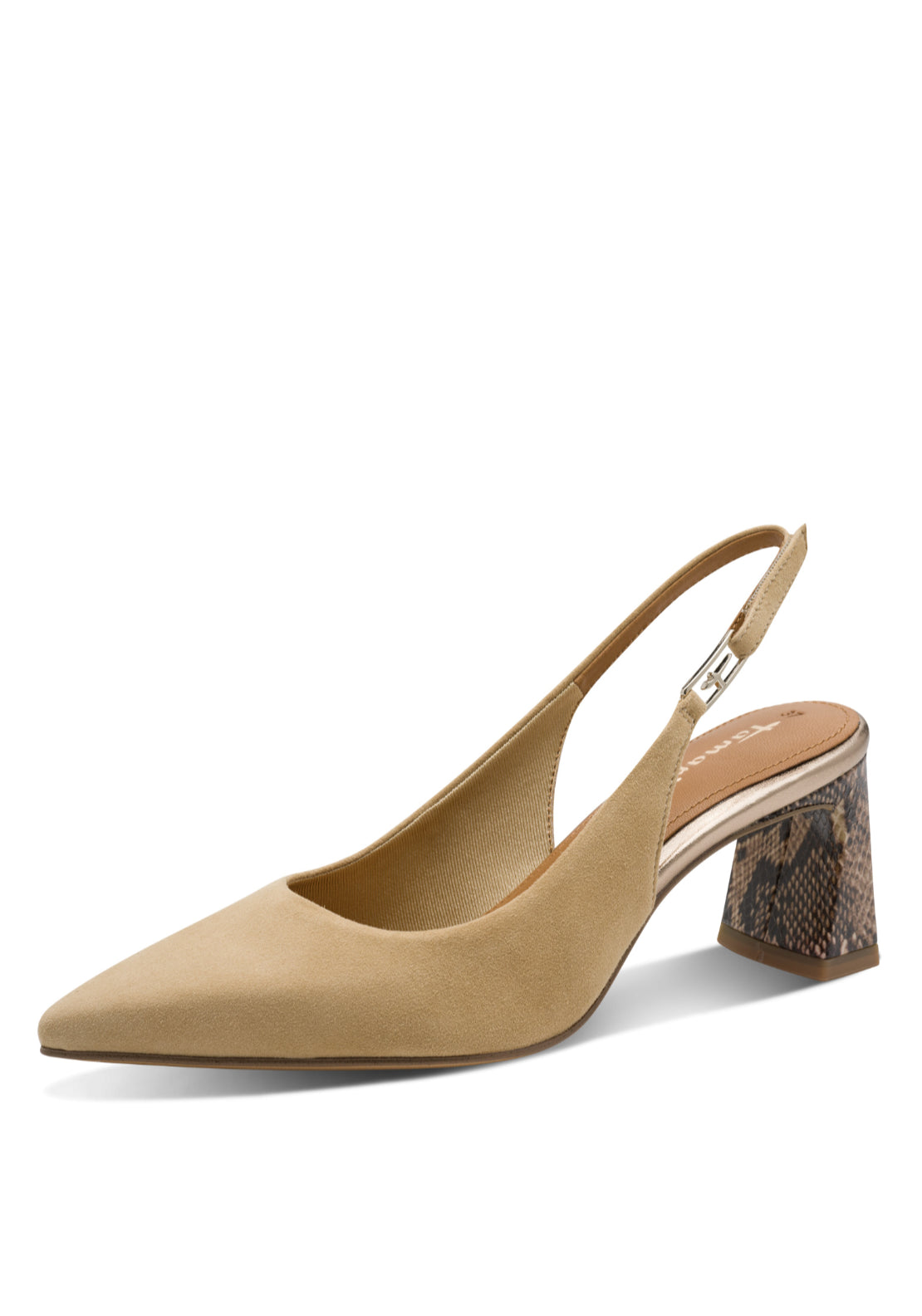 Tamaris Block Heel Slingback Heel - Tan Comb 1 Shaws Department Stores