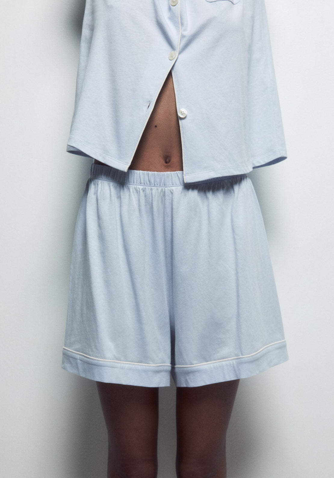 Sfera 100% Cotton Short Pyjama Set With Lapel Collar - Blue 3 Shaws Department Stores