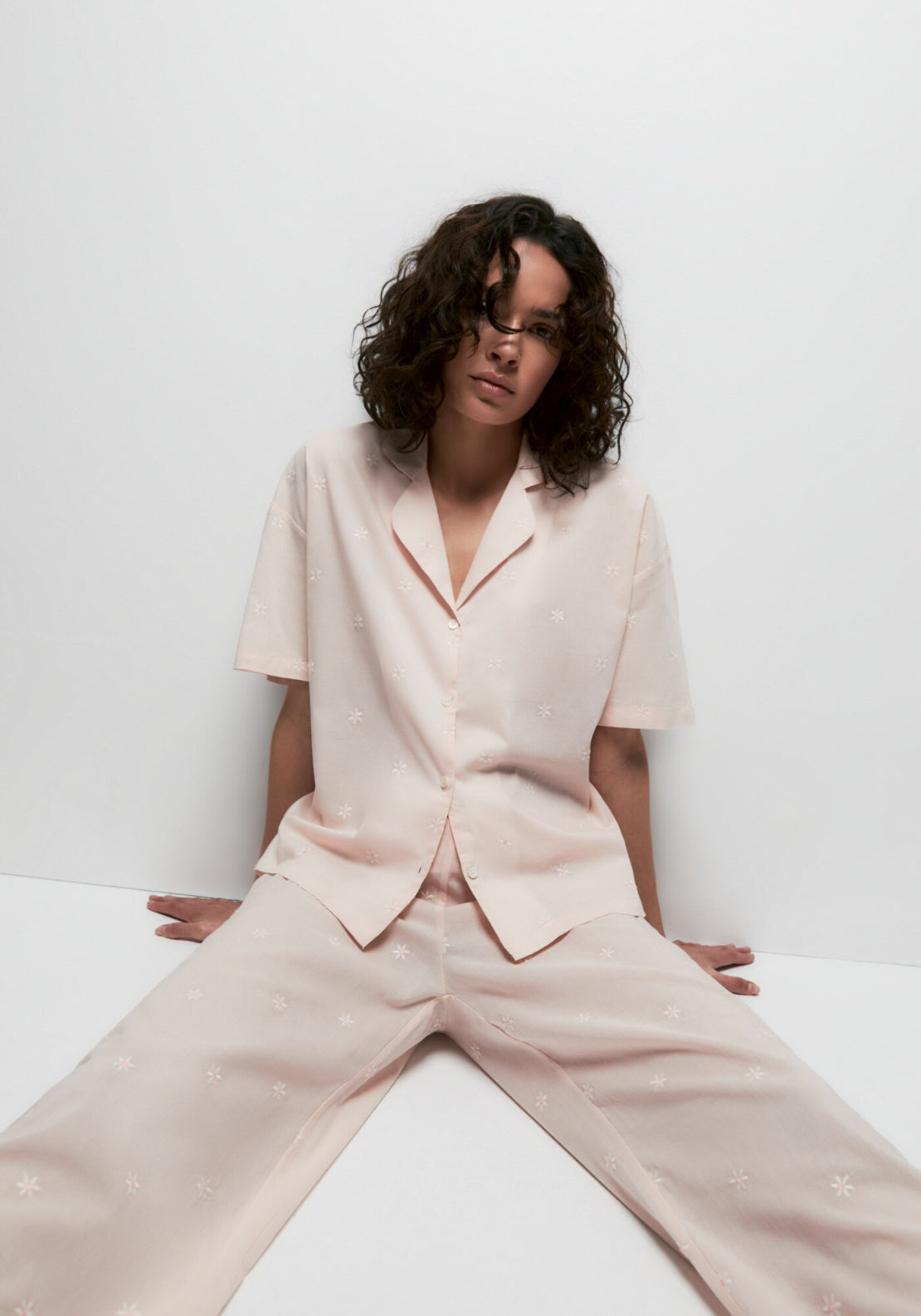 Sfera 100% Cotton Daisy Print Pyjama Set With Lapel Collar - Pink 4 Shaws Department Stores