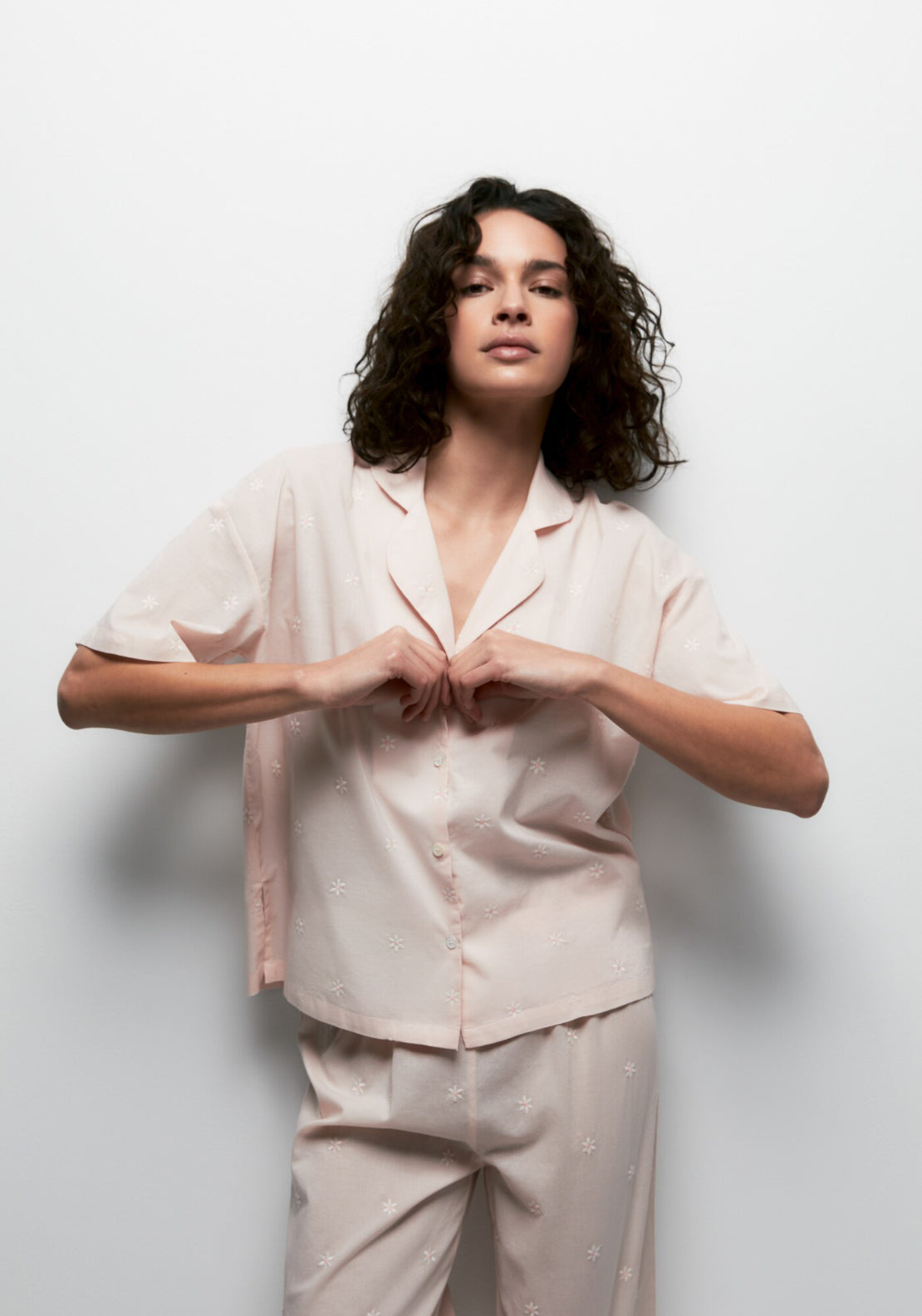Sfera 100% Cotton Daisy Print Pyjama Set With Lapel Collar - Pink 3 Shaws Department Stores