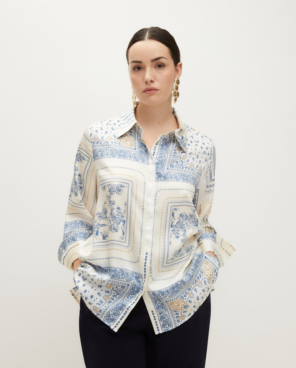 Couchel Long Sleeve Print Blouse - White 1 Shaws Department Stores