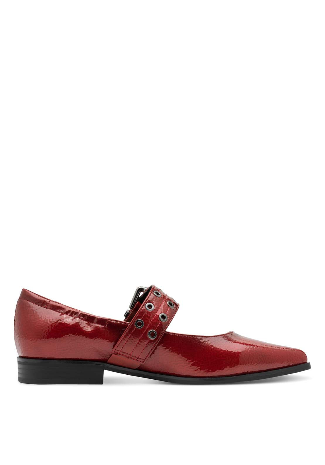 Marco Tozzi Ballet Flat With Buckle - Dk Red Pat 3 Shaws Department Stores