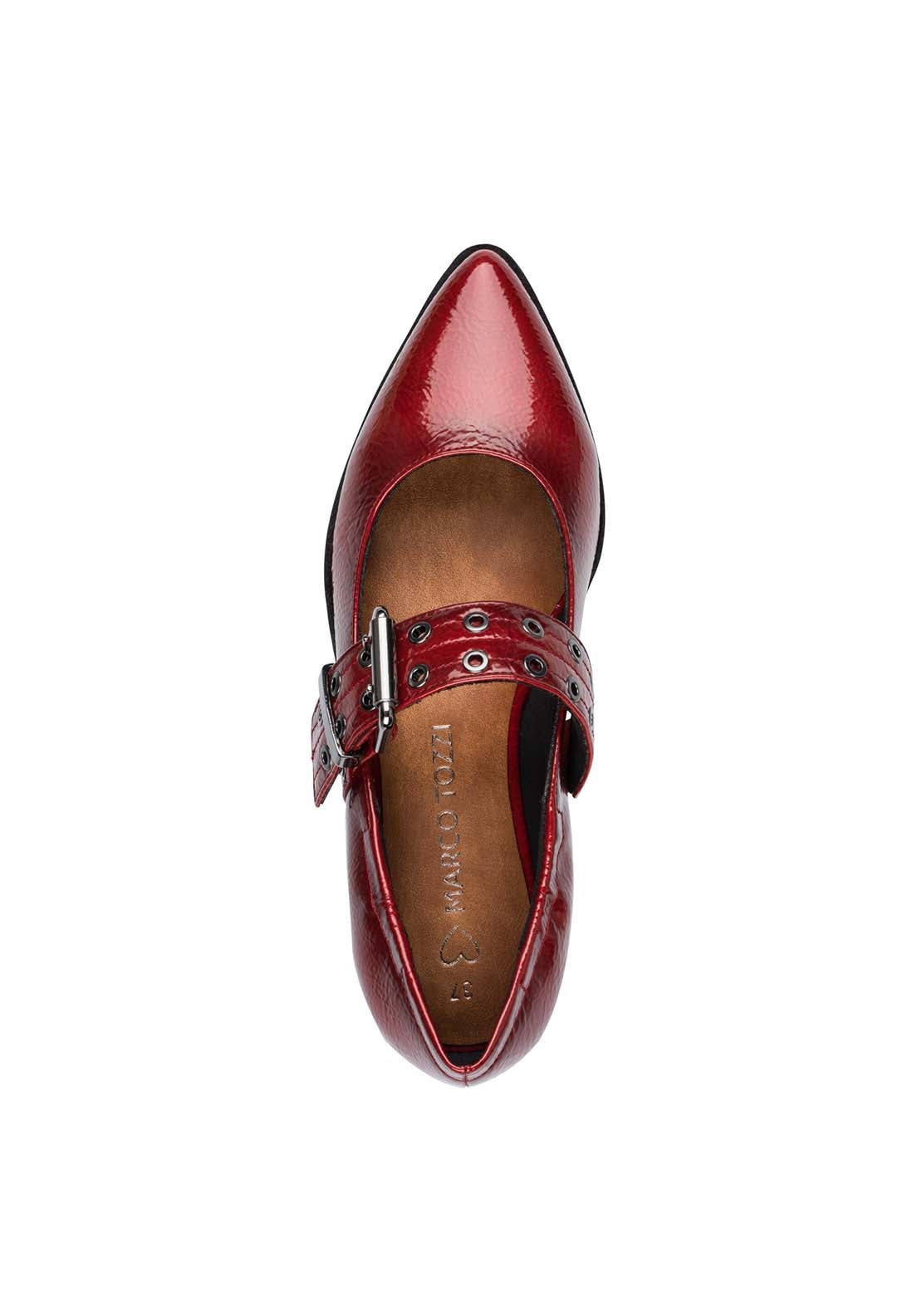 Marco Tozzi Ballet Flat With Buckle - Dk Red Pat 5 Shaws Department Stores
