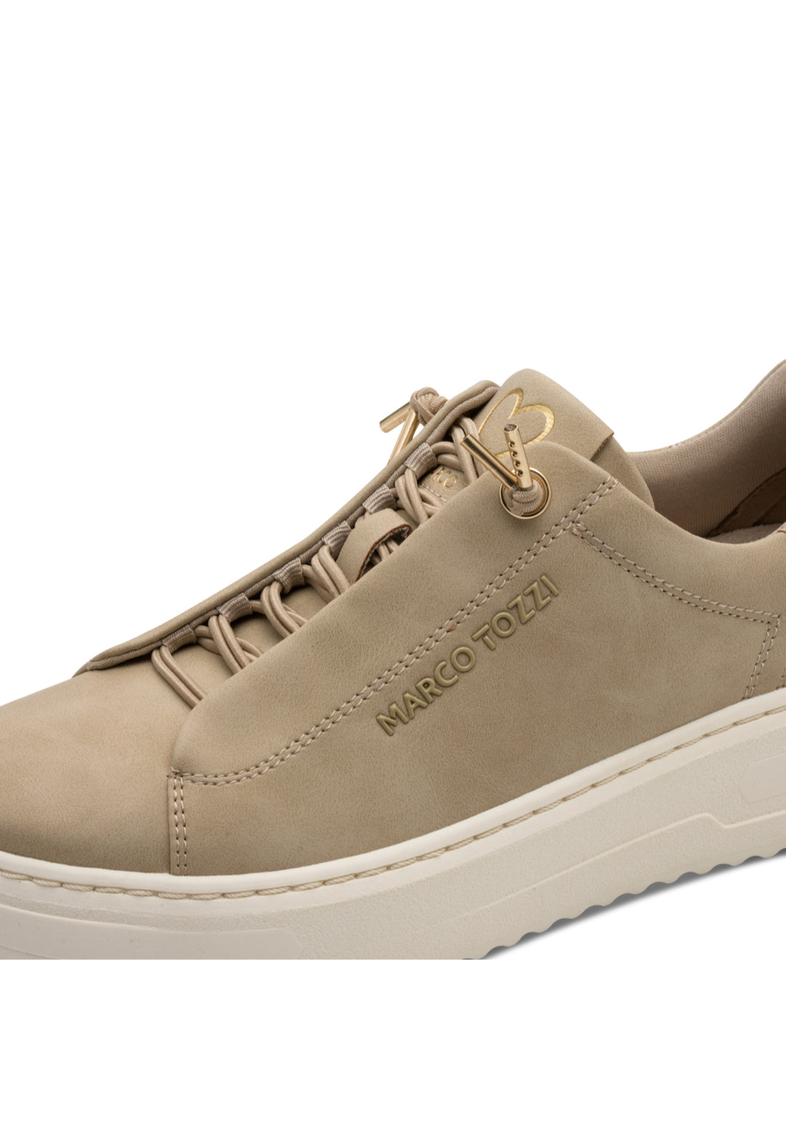 Marco Tozzi Bungee Lace Trainer - Beige 4 Shaws Department Stores
