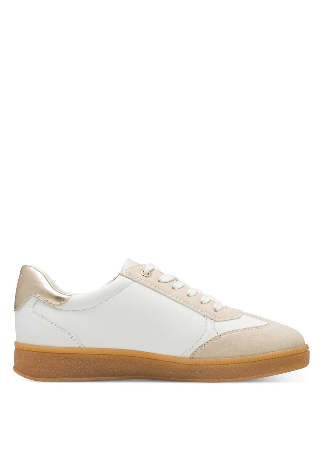 Marco Tozzi 2 Side Stripe Zip Trainer - White / Gold 4 Shaws Department Stores