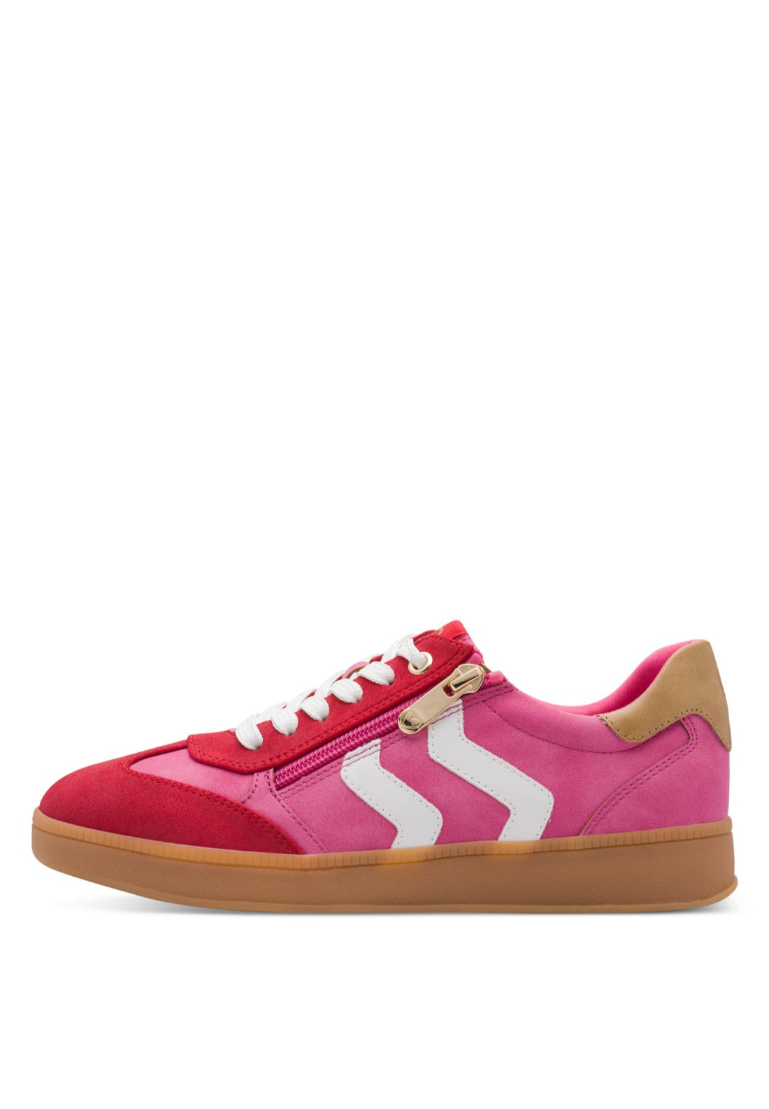 Marco Tozzi Two Side Stripe Zip Trainer - Pink Comb 1 Shaws Department Stores